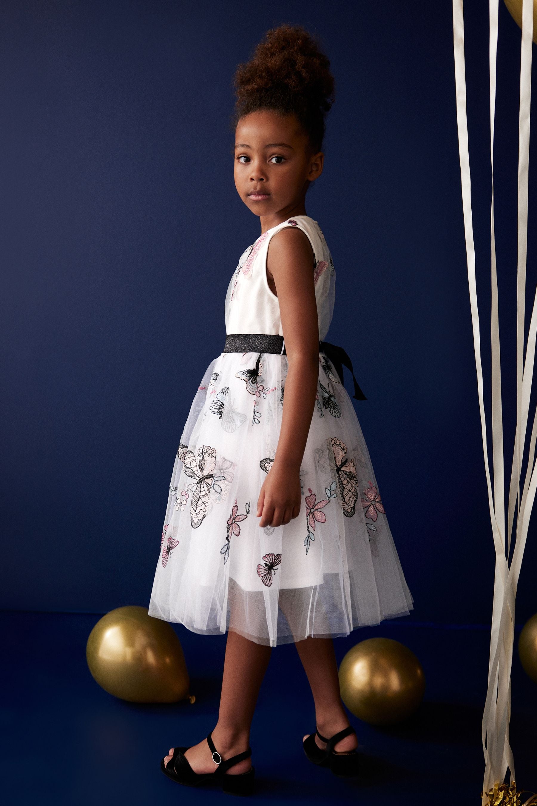 Butterfly Embroidered Mesh Tie Back Party Dress (3-16yrs)