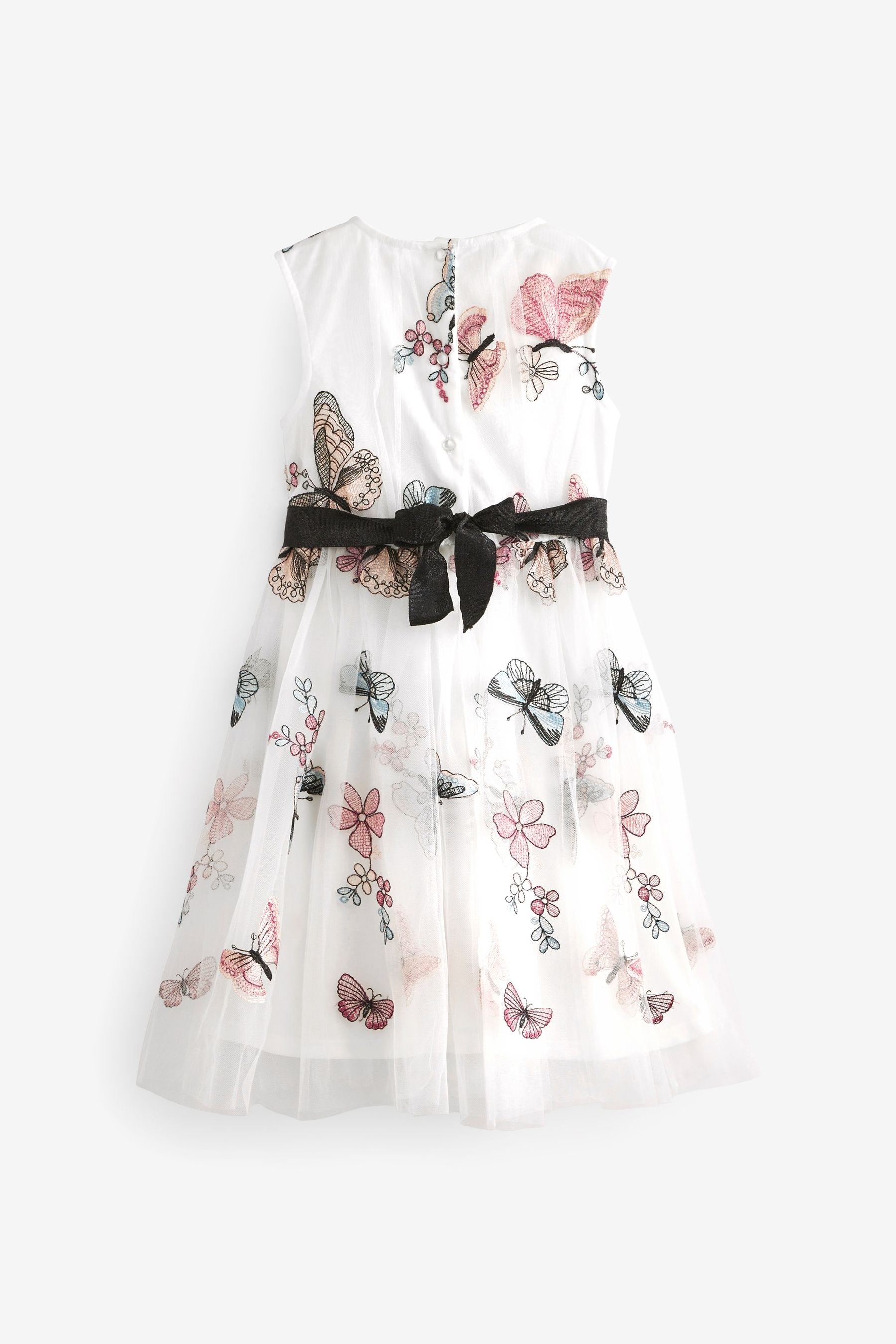 Butterfly Embroidered Mesh Tie Back Party Dress (3-16yrs)