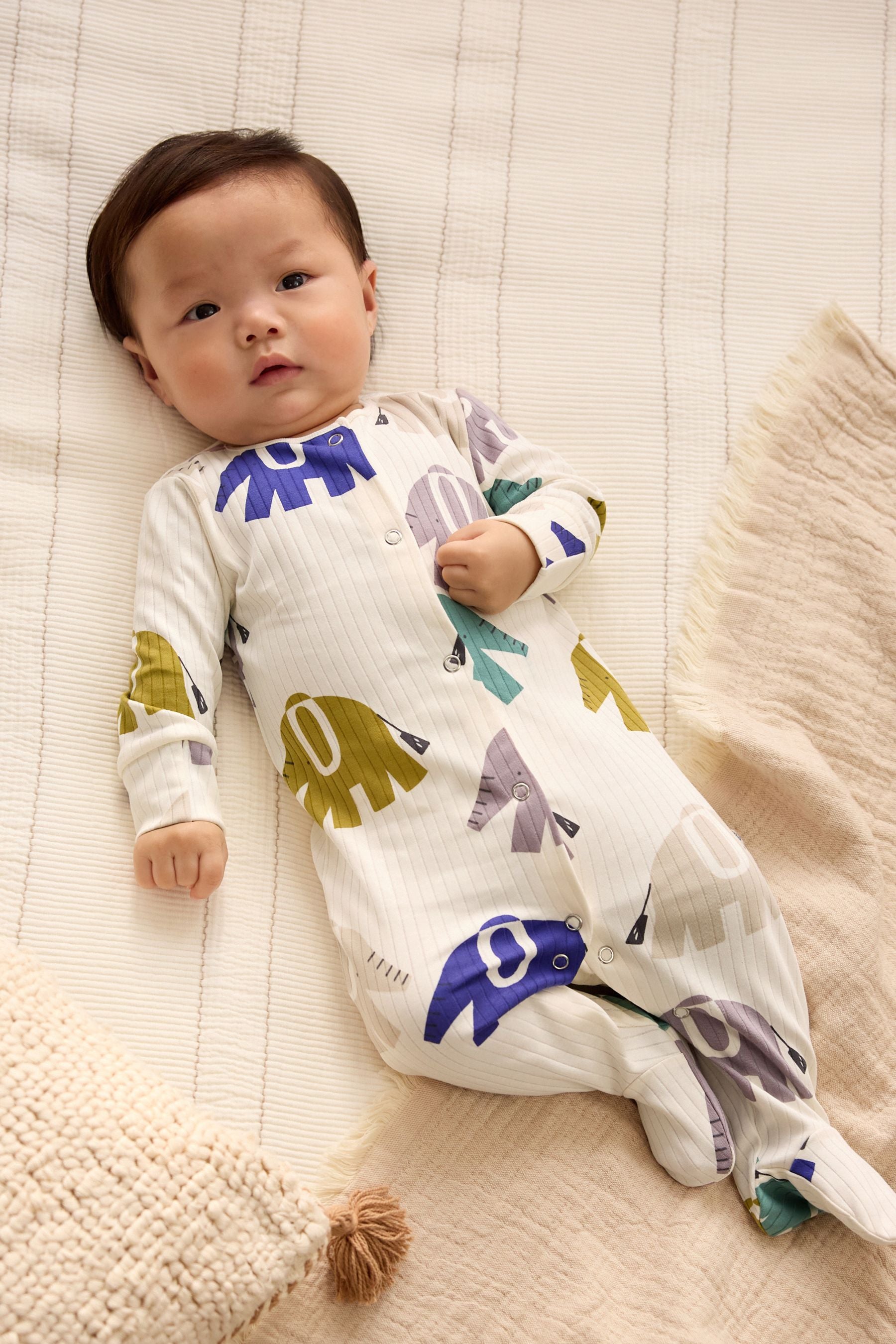 Blue Elephant Print Baby Sleepsuit 4 Pack (0mths-2yrs)