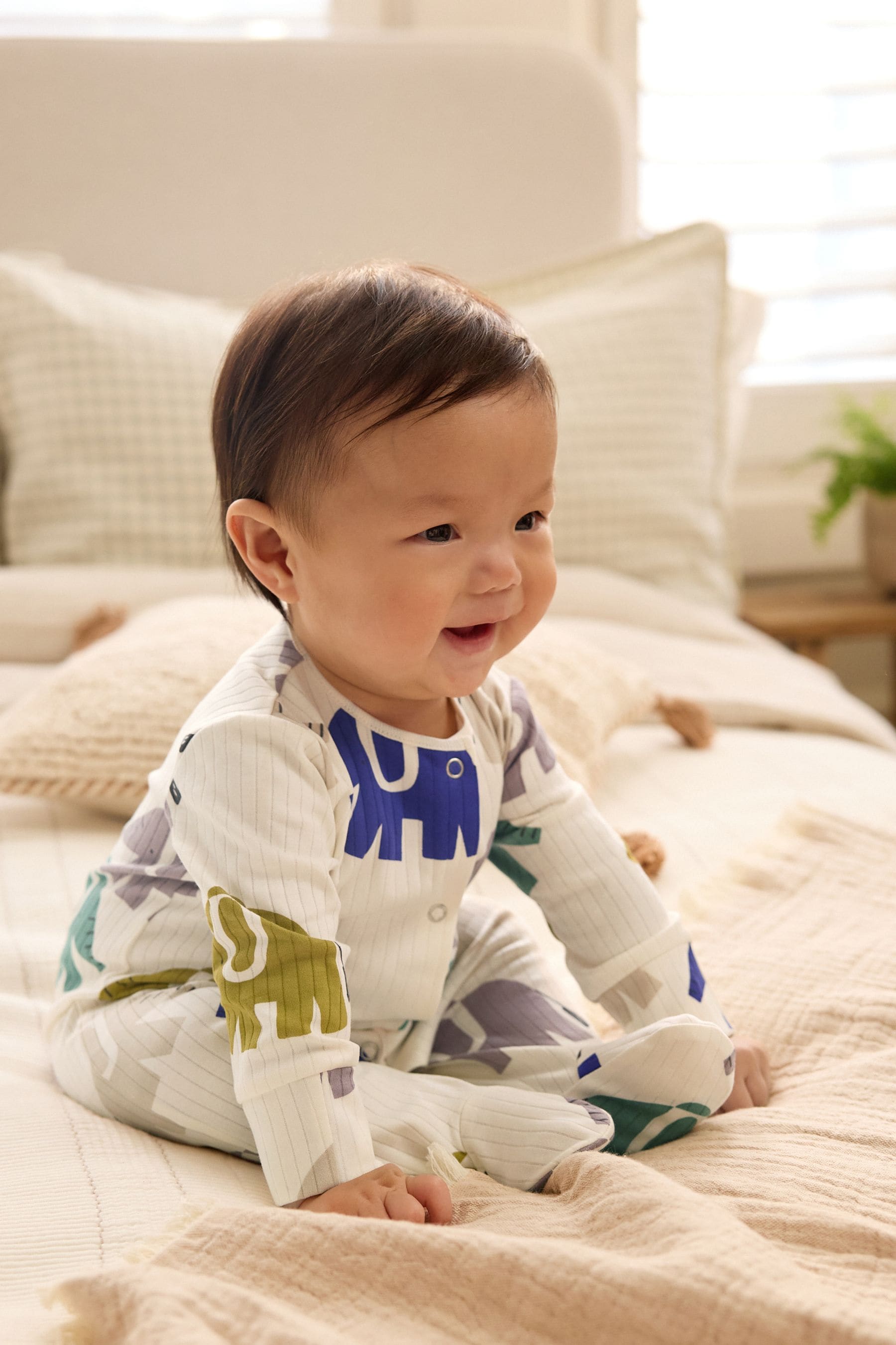 Blue Elephant Print Baby Sleepsuit 4 Pack (0mths-2yrs)