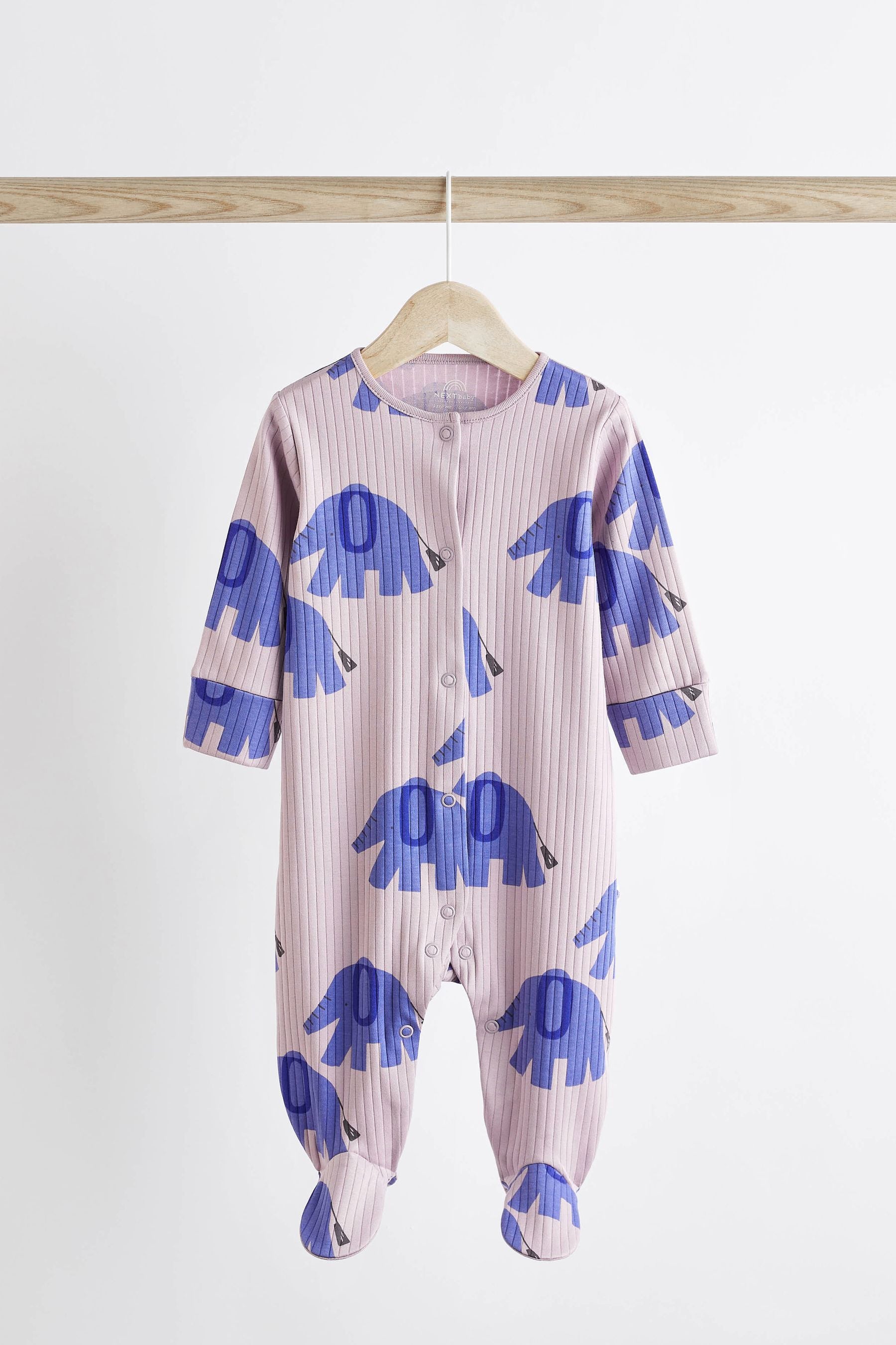 Blue Elephant Print Baby Sleepsuit 4 Pack (0mths-2yrs)