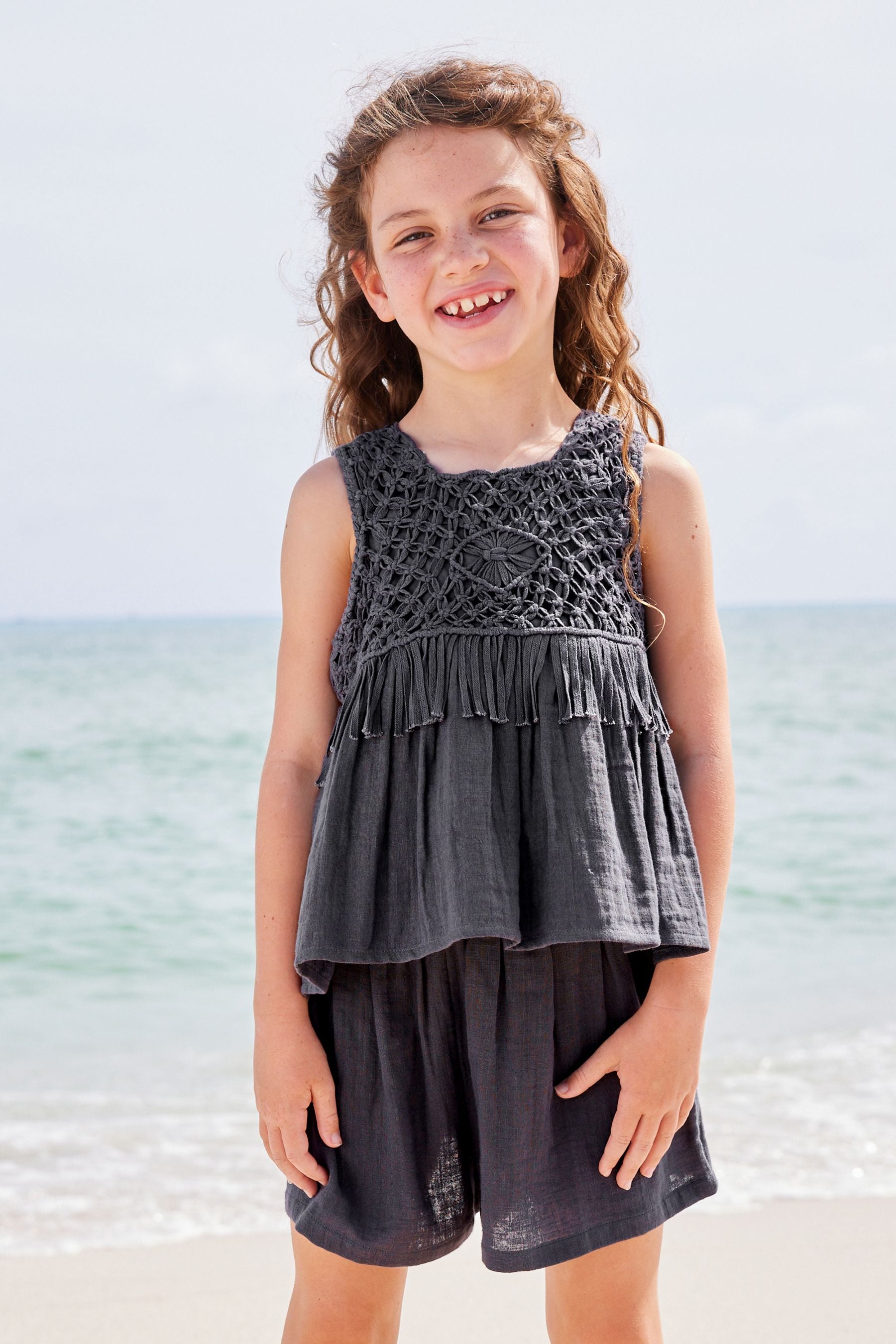 Charcoal Grey Macram?© Detail Co-ord Set (3-16yrs)