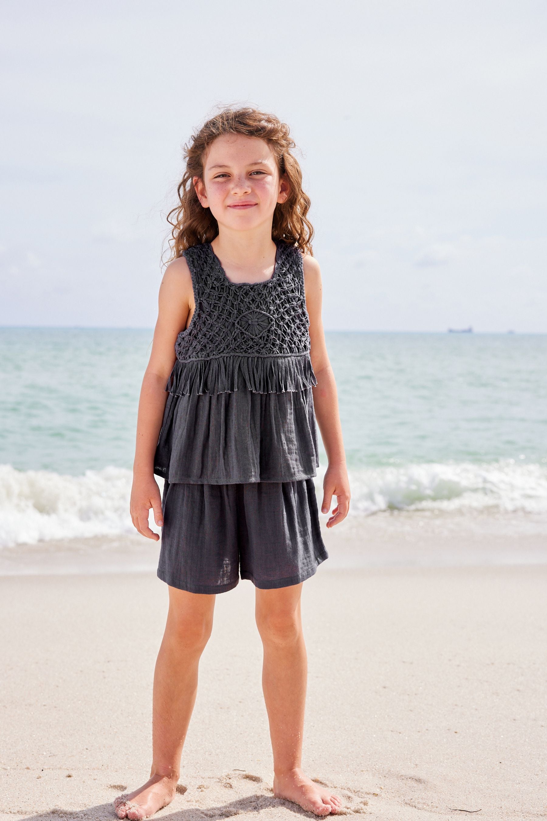 Charcoal Grey Macram?© Detail Co-ord Set (3-16yrs)