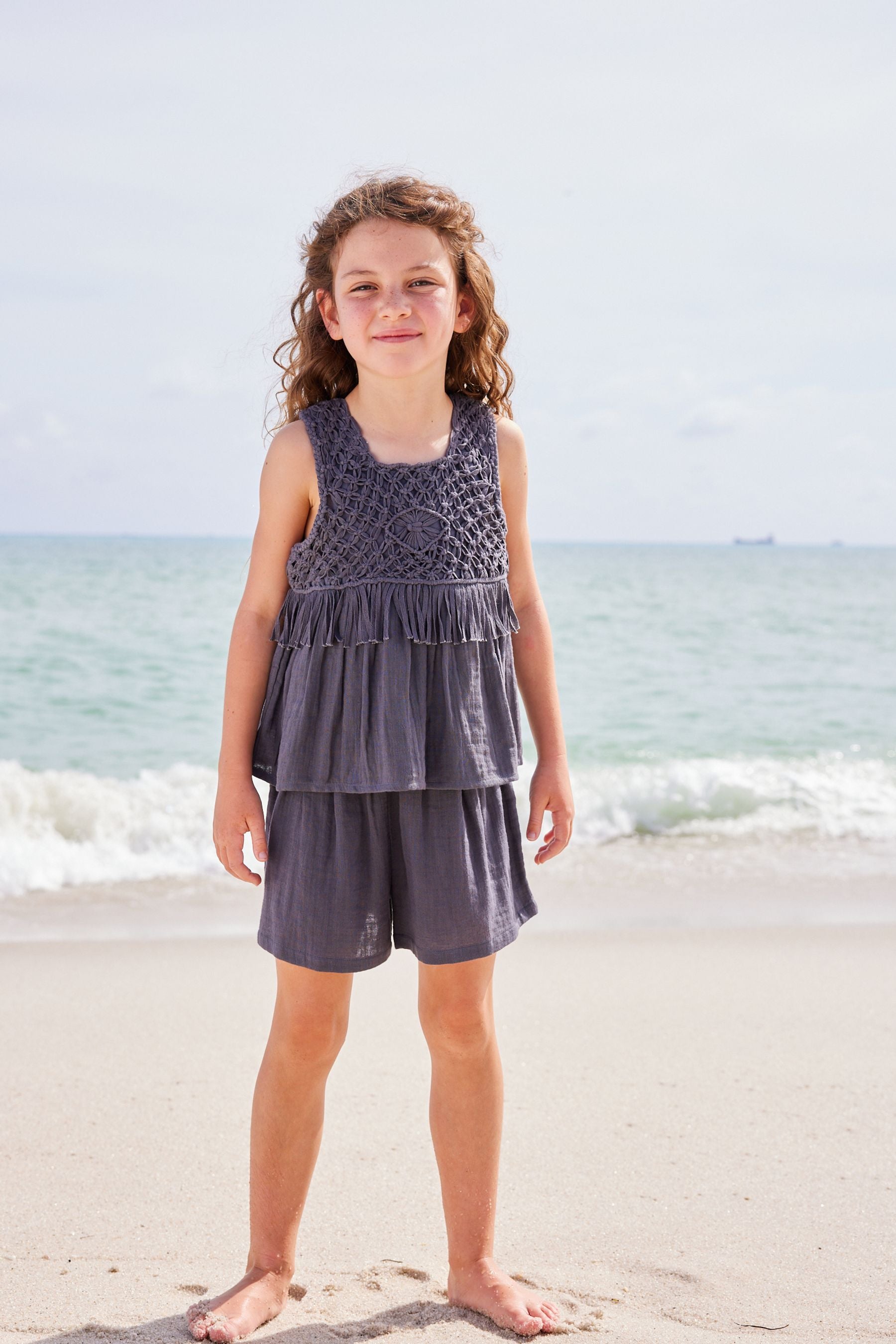 Charcoal Grey Macramé Detail Co-ord Set (3-16yrs)