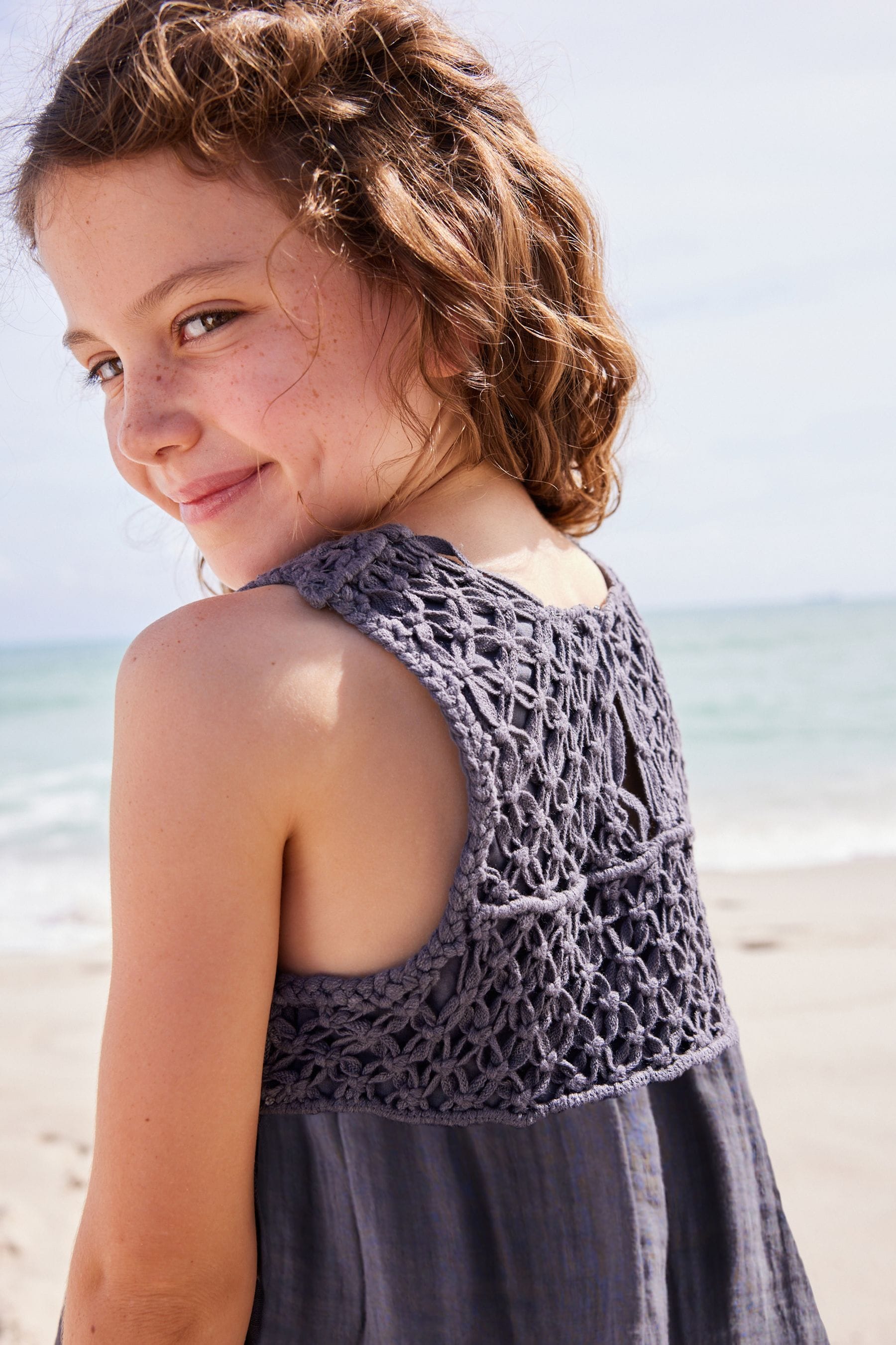 Charcoal Grey Macramé Detail Co-ord Set (3-16yrs)