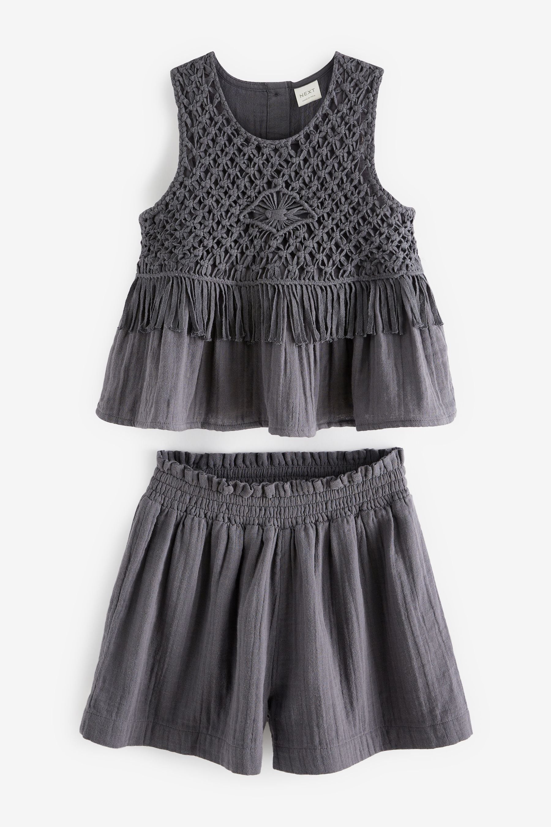 Charcoal Grey Macram?© Detail Co-ord Set (3-16yrs)