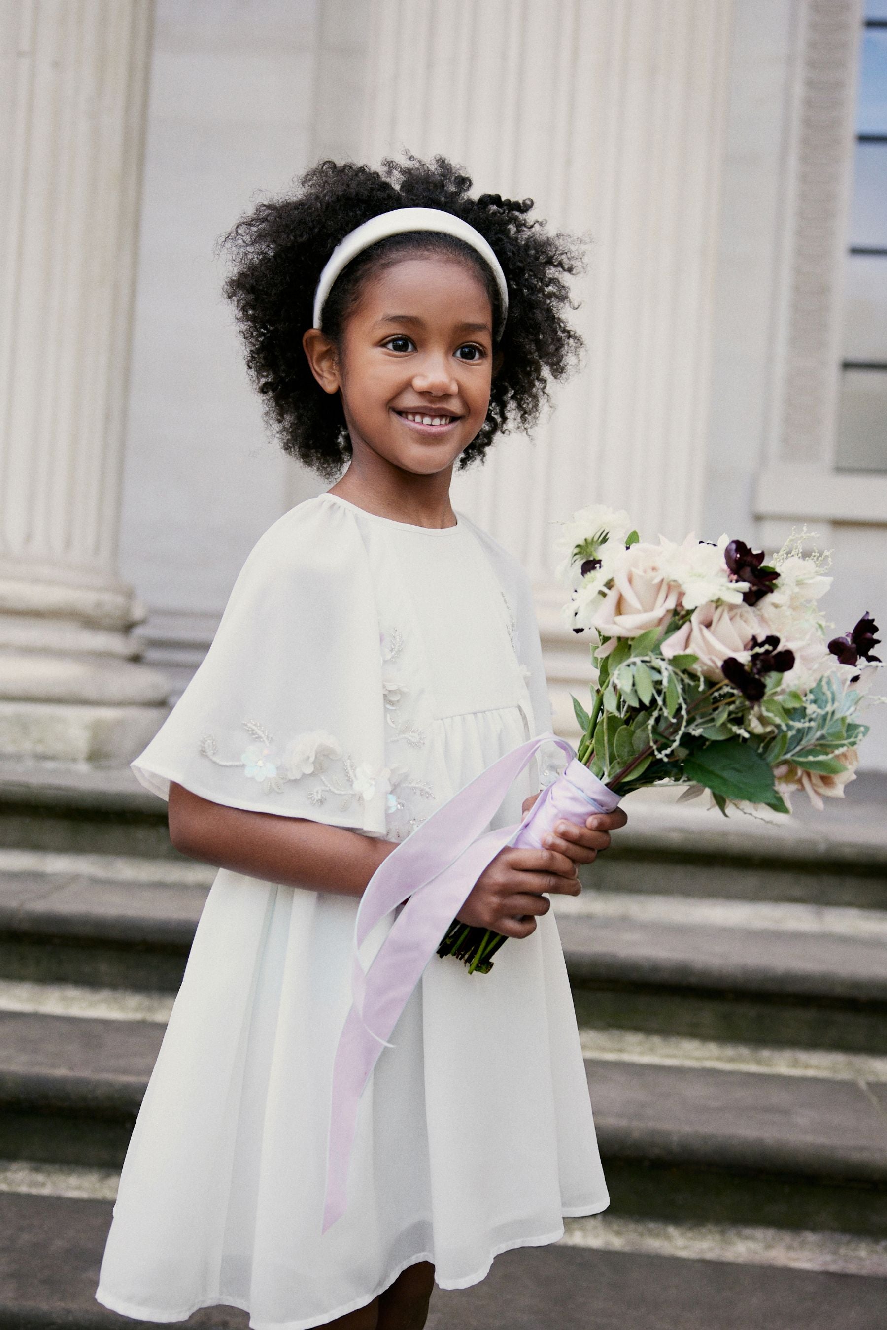 Ivory Cream Beaded Cape Dress (3-12yrs)