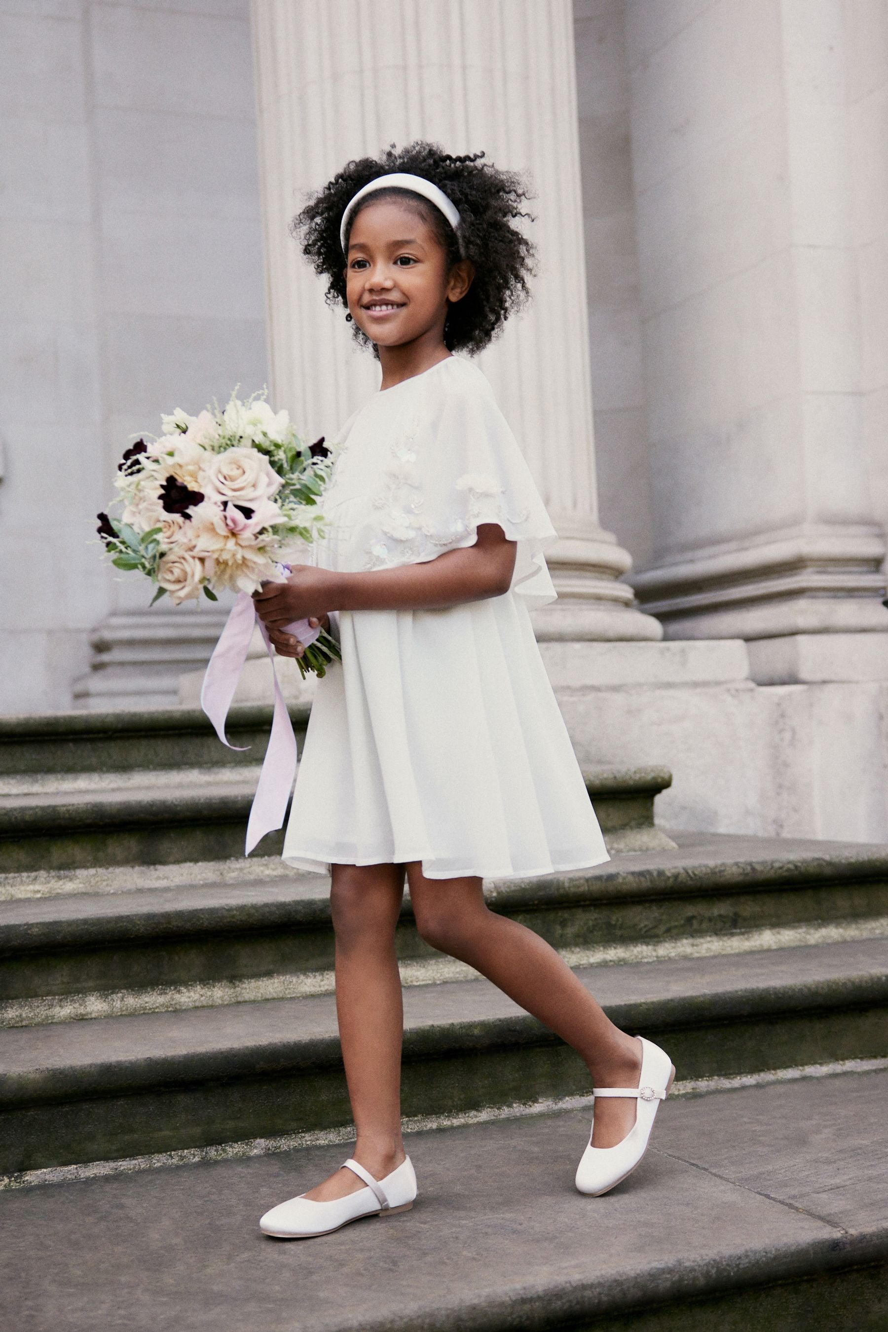 Ivory Cream Beaded Cape Dress (3-12yrs)