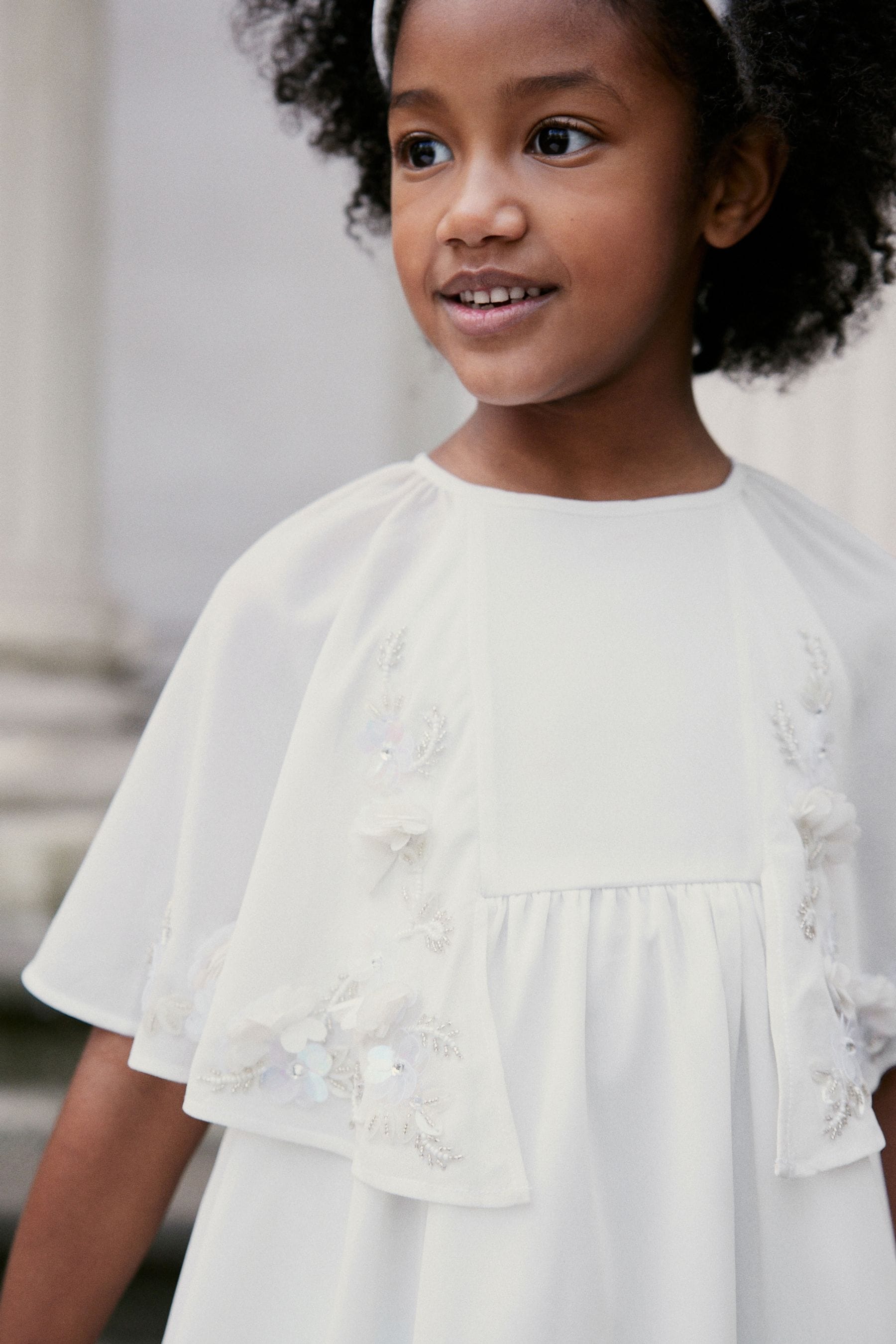 Ivory Cream Beaded Cape Dress (3-12yrs)