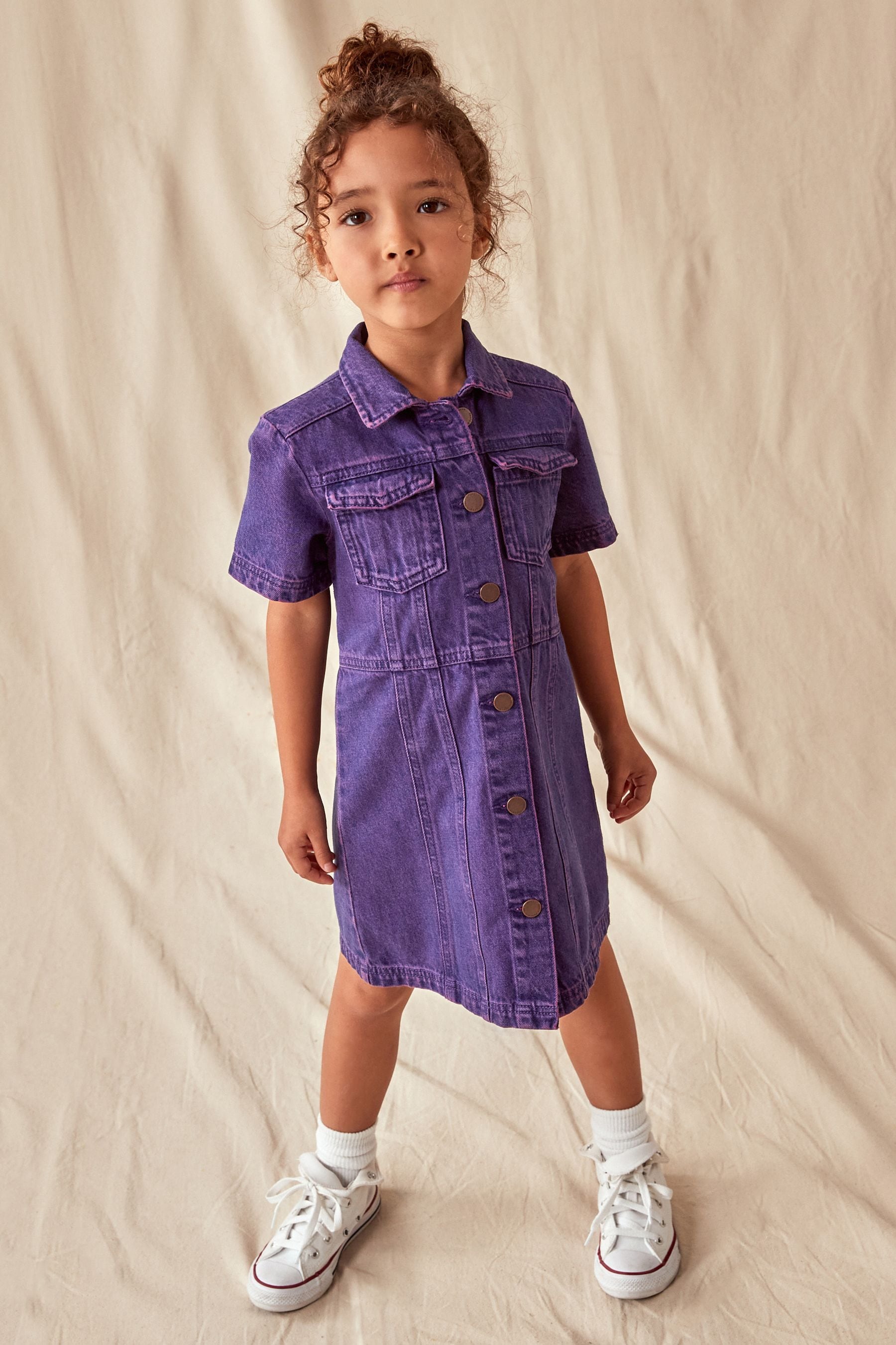 Purple Overdye Fitted Denim Dress (3-16yrs)