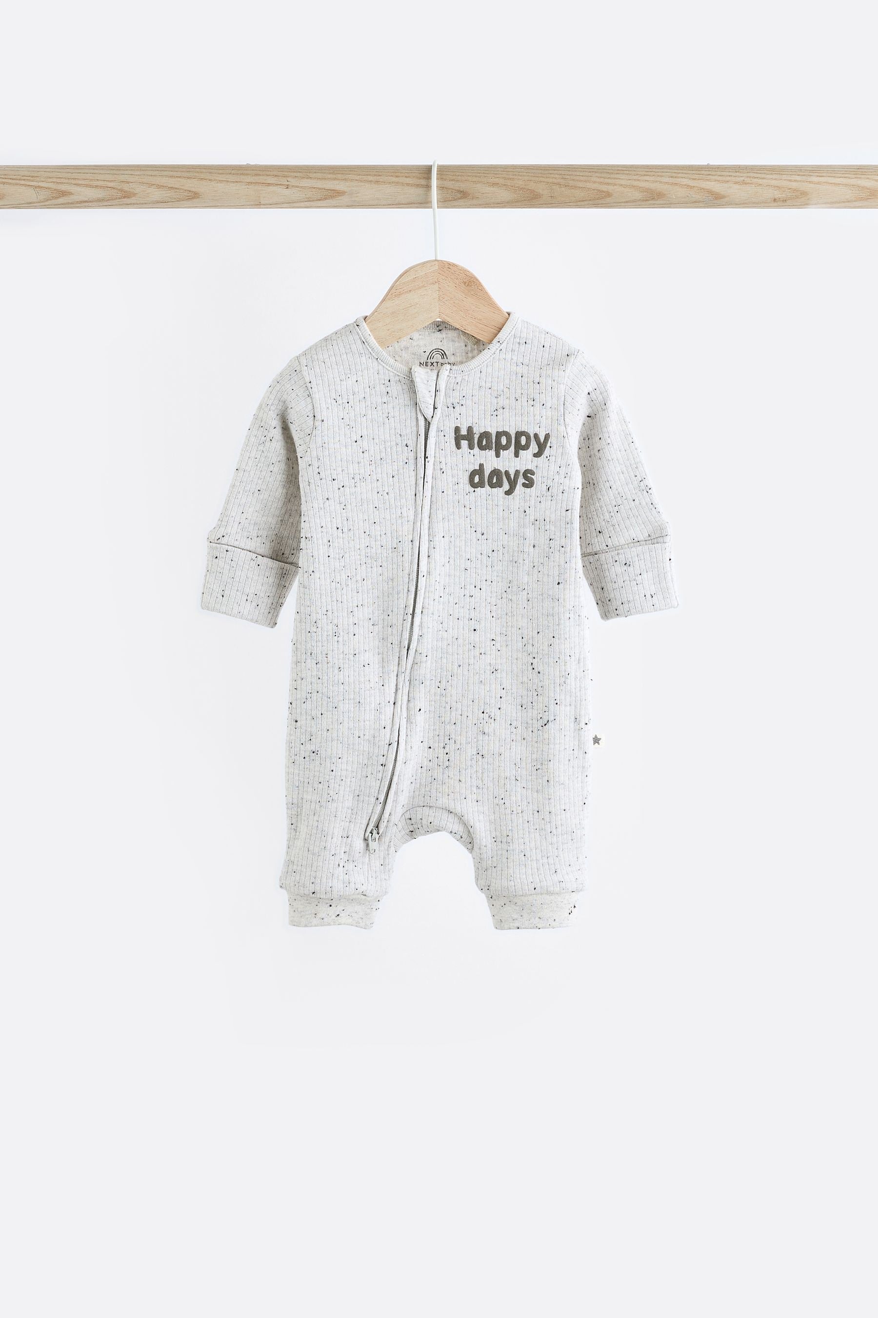 Blue / Grey Slogan Baby Footless Zip 100% Cotton Sleepsuits 3 Pack (0mths-3yrs)