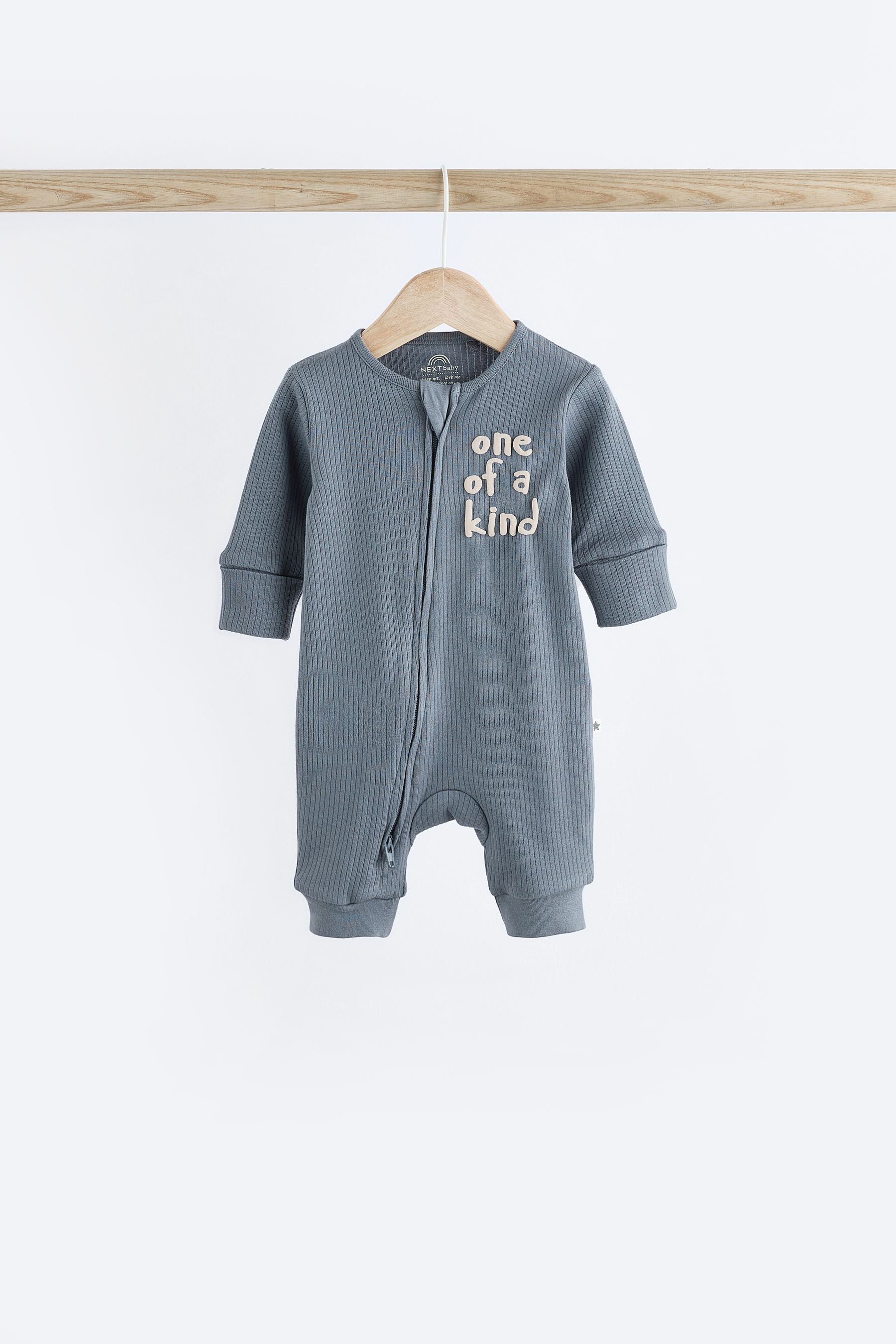 Blue / Grey Slogan Baby Footless Zip 100% Cotton Sleepsuits 3 Pack (0mths-3yrs)