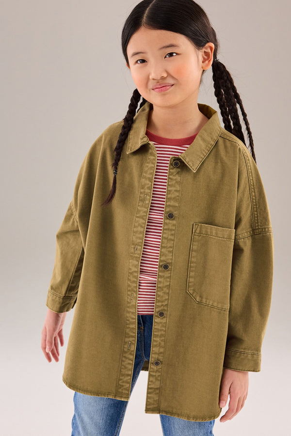 Olive Green Oversized Shacket (3-16yrs)