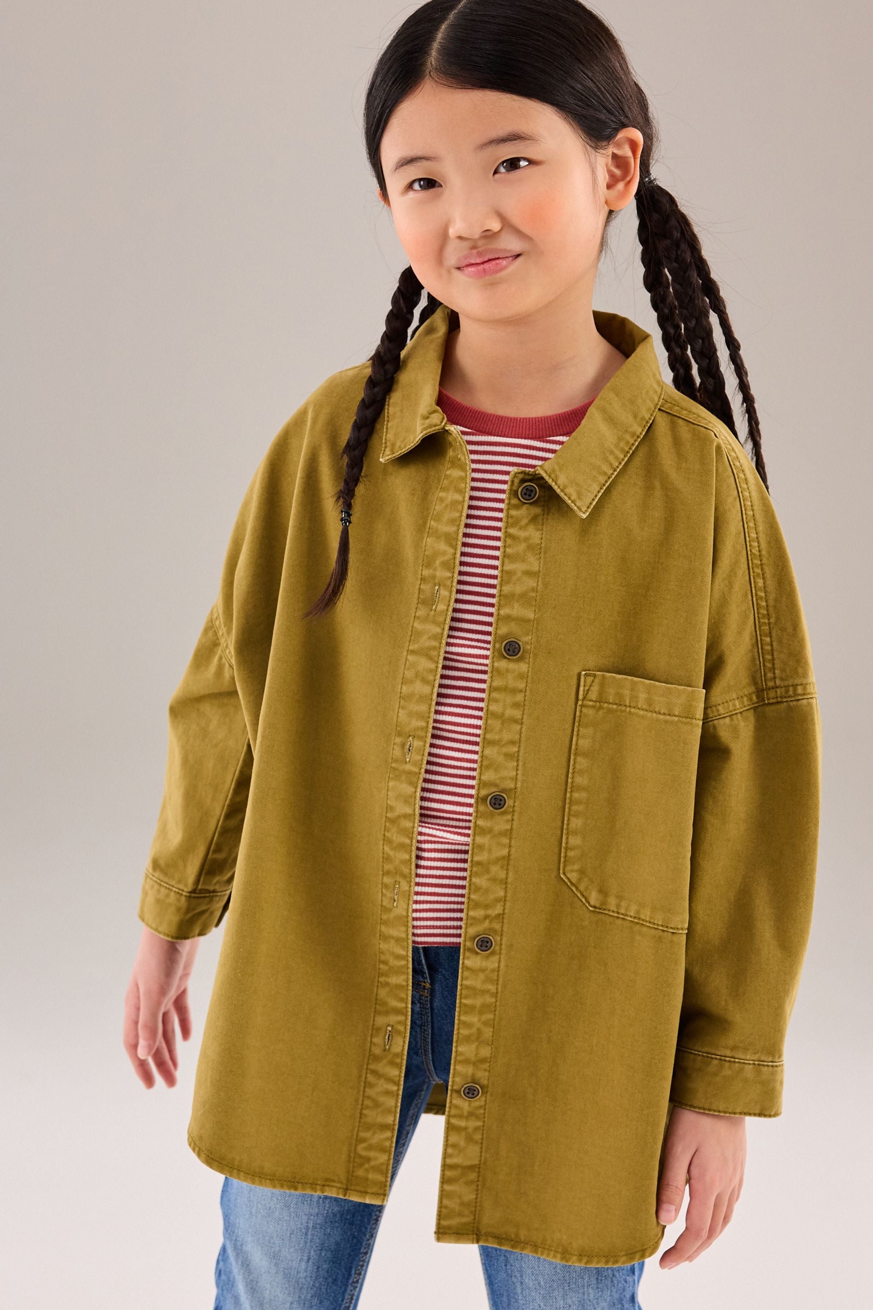 Olive Green Oversized Shacket (3-16yrs)