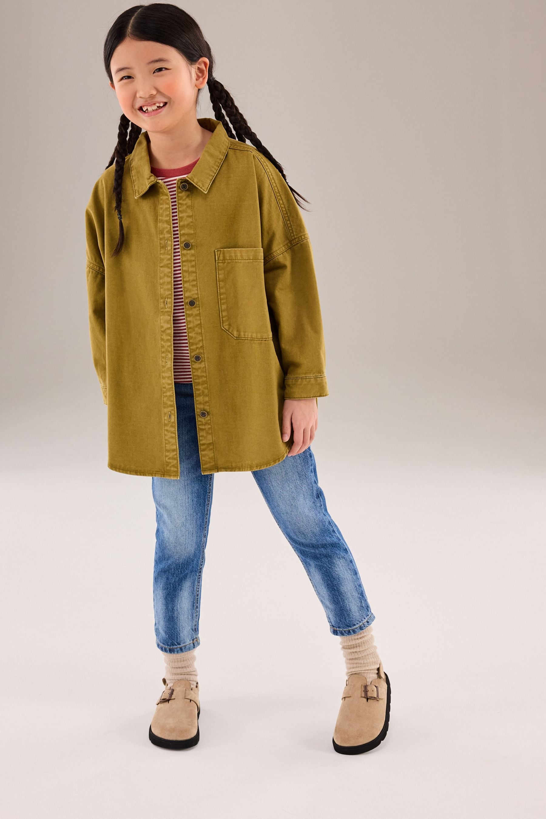 Olive Green Oversized Shacket (3-16yrs)