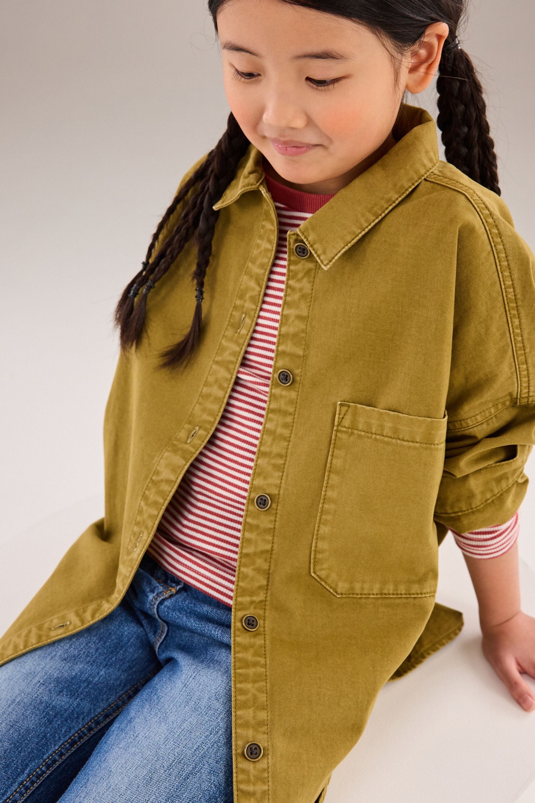 Olive Green Oversized Shacket (3-16yrs)