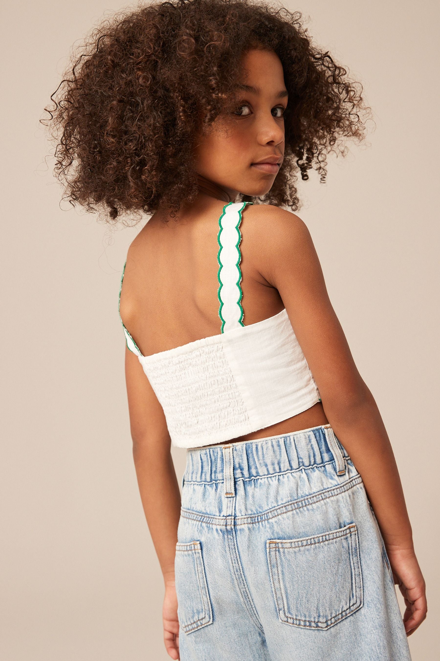 White/Green Embroidered Cami Top (3-16yrs)