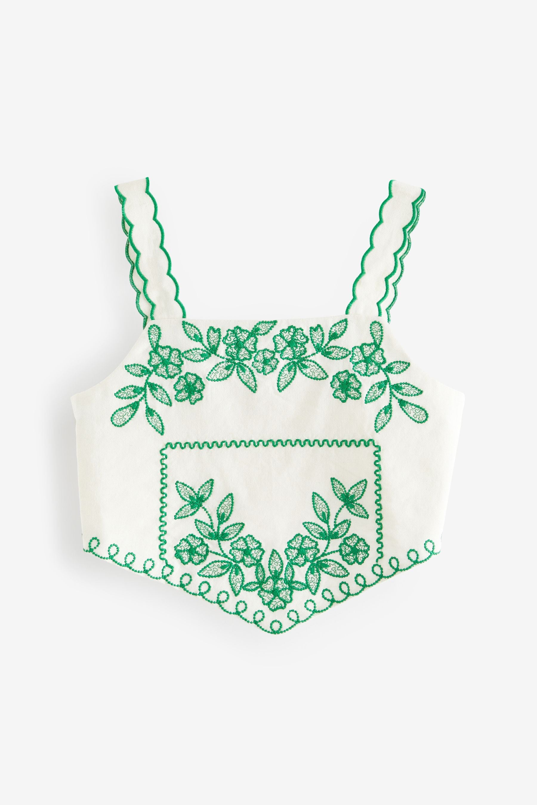 White/Green Embroidered Cami Top (3-16yrs)