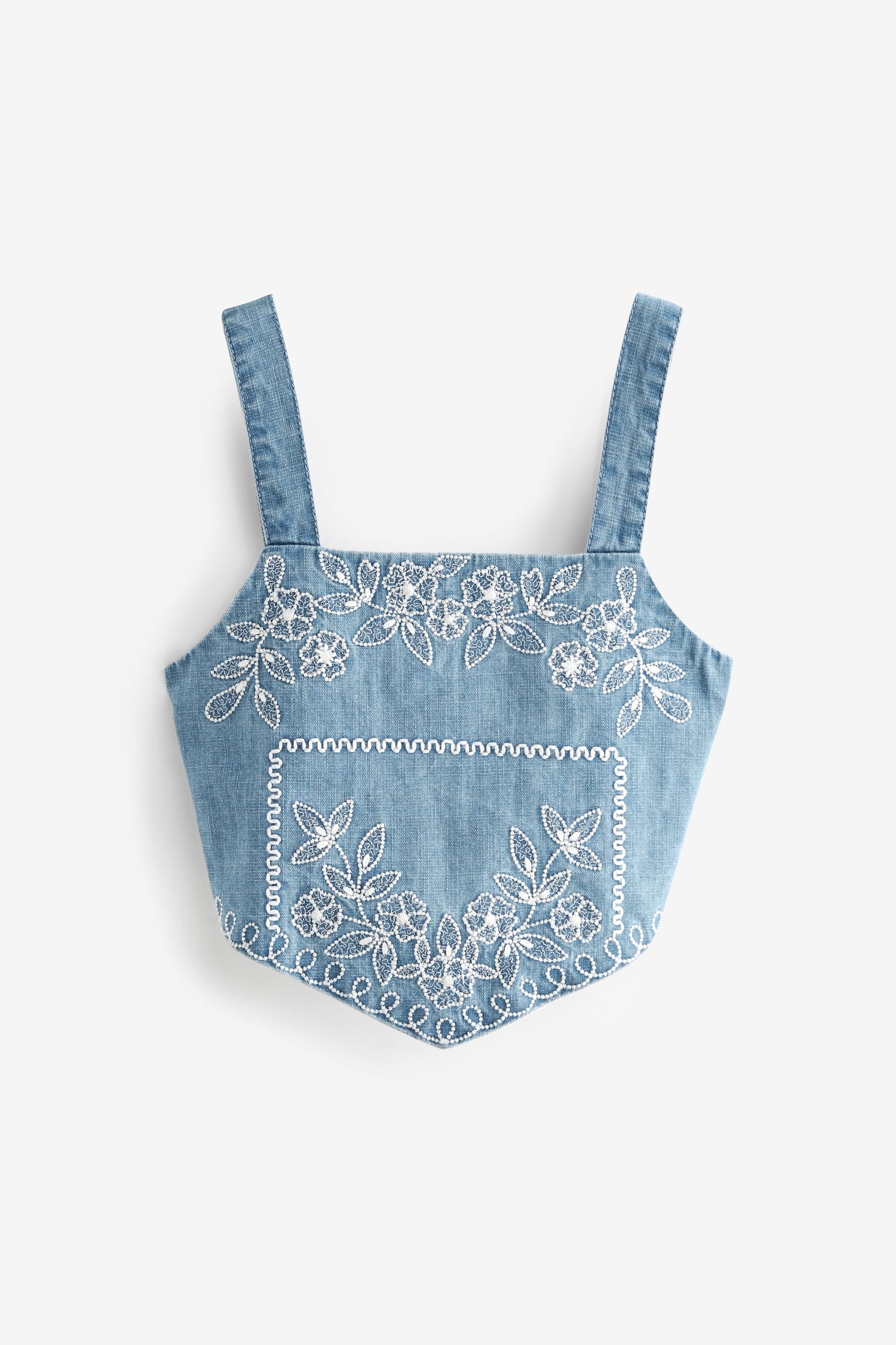 Blue Denim Embroidered Cami Top (3-16yrs)