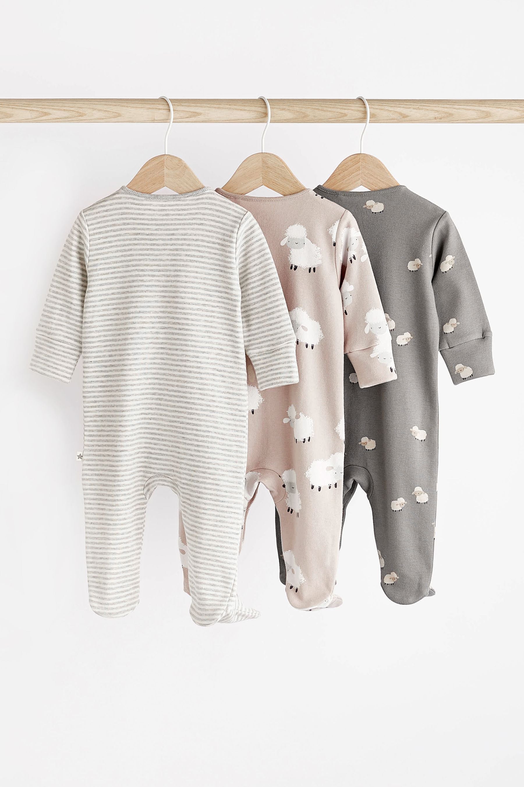 Grey Sheep Baby Delicate Appliqu?© Cotton Sleepsuits 3 Pack (0-2yrs)