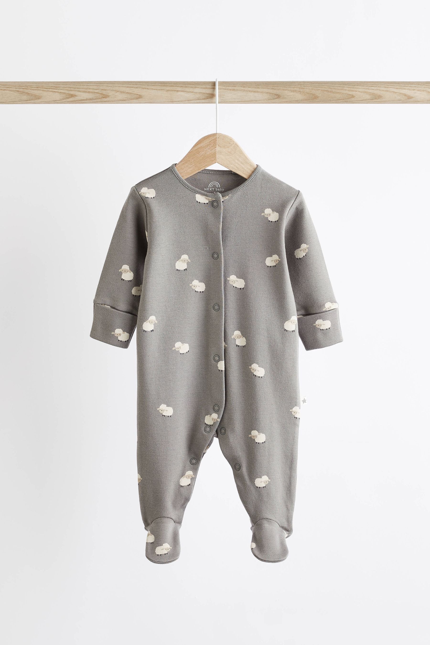 Grey Sheep Baby Delicate Appliqu?© Cotton Sleepsuits 3 Pack (0-2yrs)