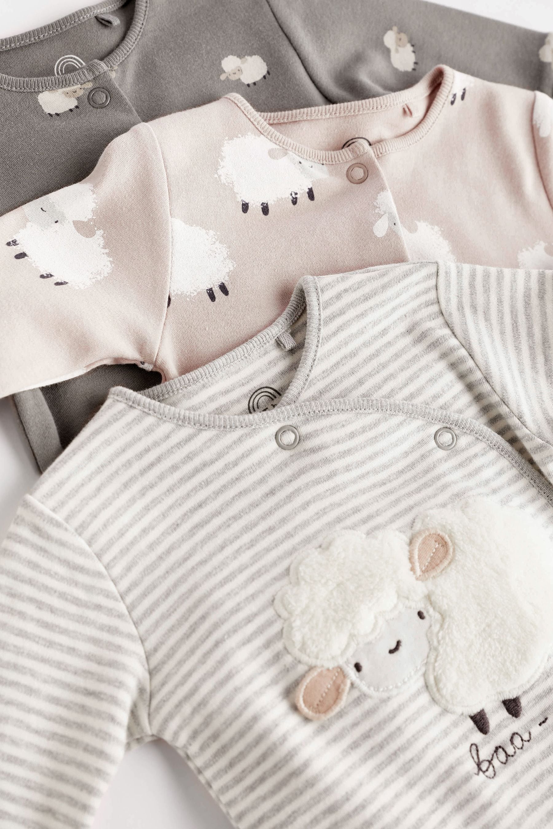 Grey Sheep Baby Delicate Appliqu?© Cotton Sleepsuits 3 Pack (0-2yrs)