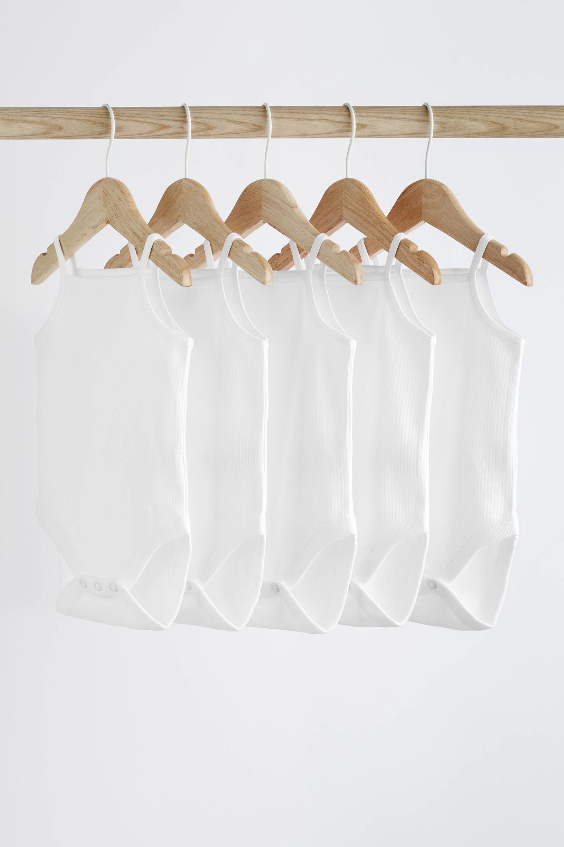 White 5 Pack Baby Strappy Bodysuits