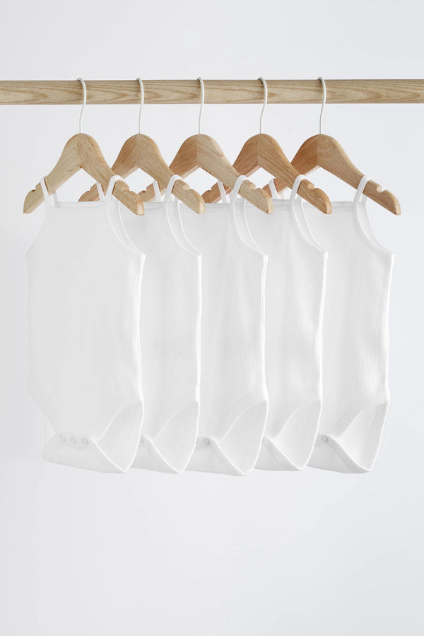 White 5 Pack Baby Strappy Bodysuits