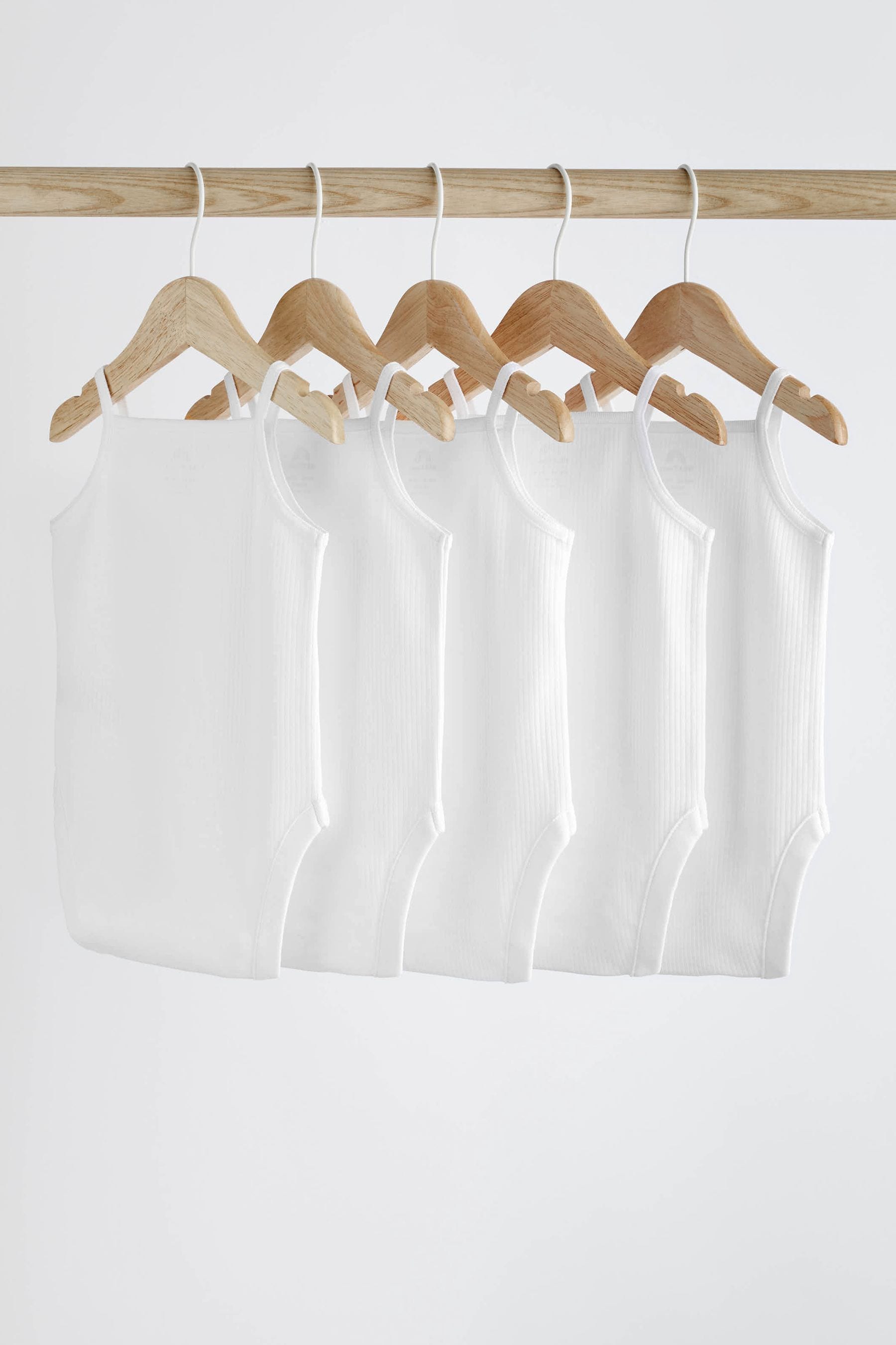 White 5 Pack Baby Strappy Bodysuits