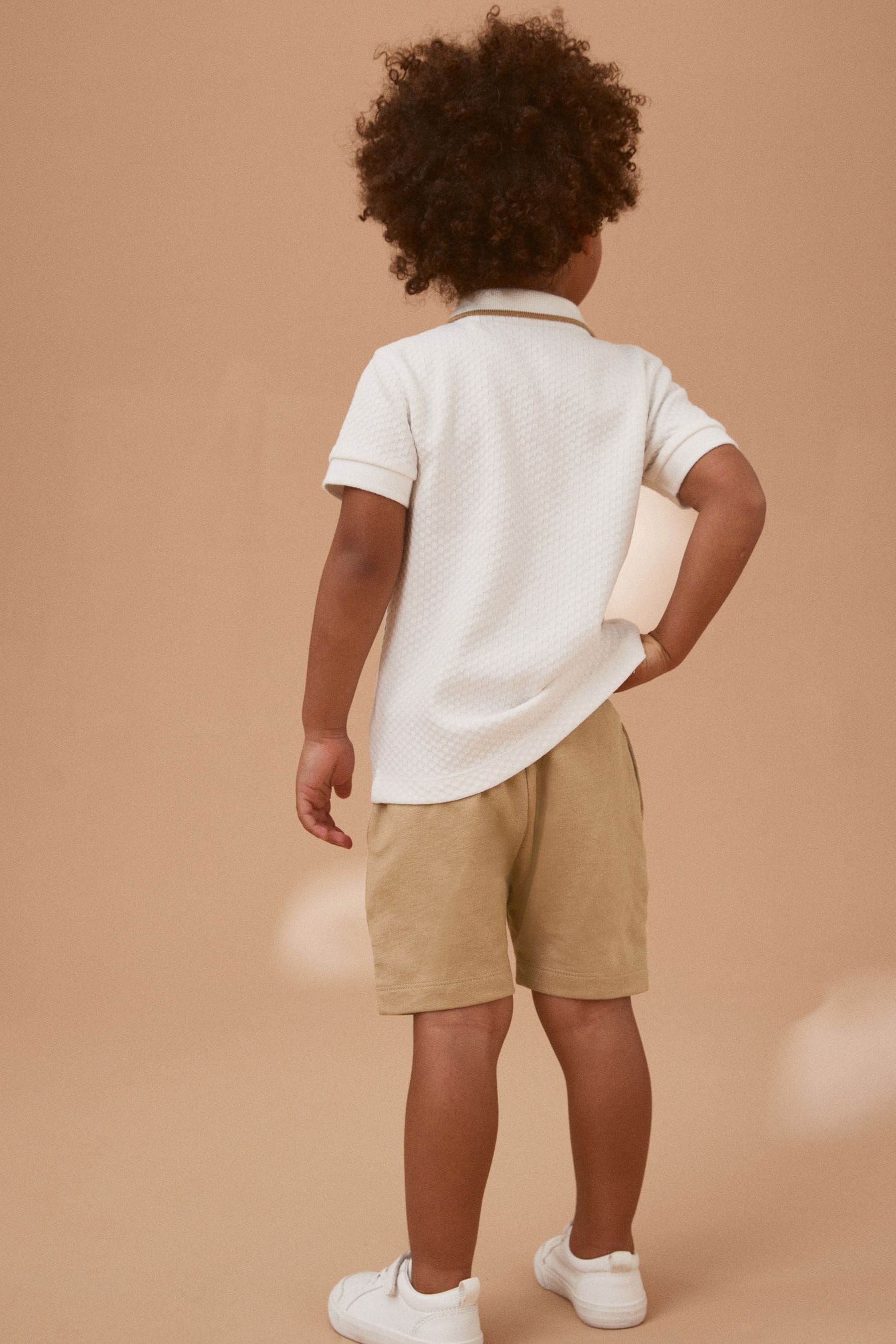 Neutral 100% Cotton Short Sleeve Polo and Shorts Set (3mths-7yrs)