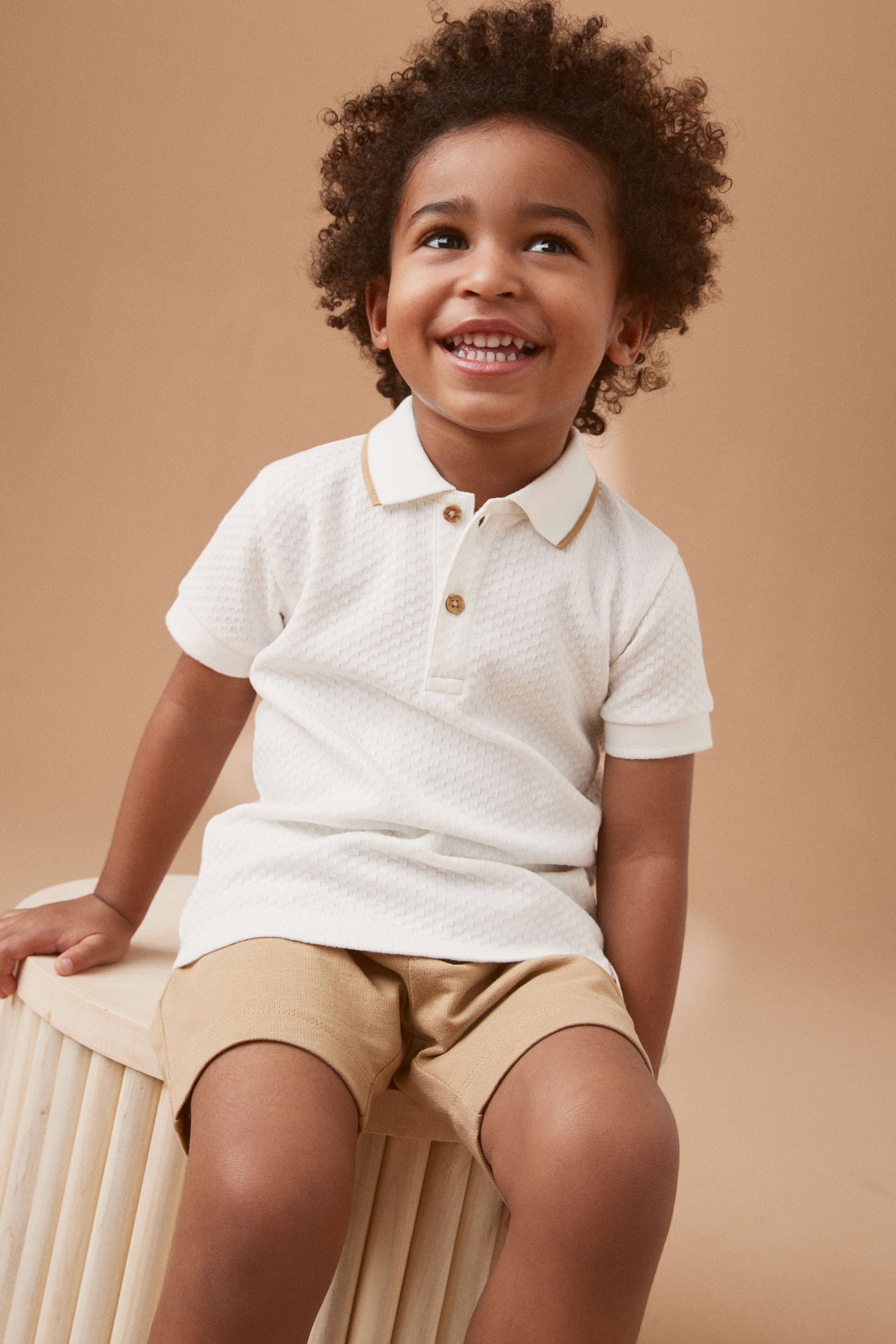 Neutral 100% Cotton Short Sleeve Polo and Shorts Set (3mths-7yrs)