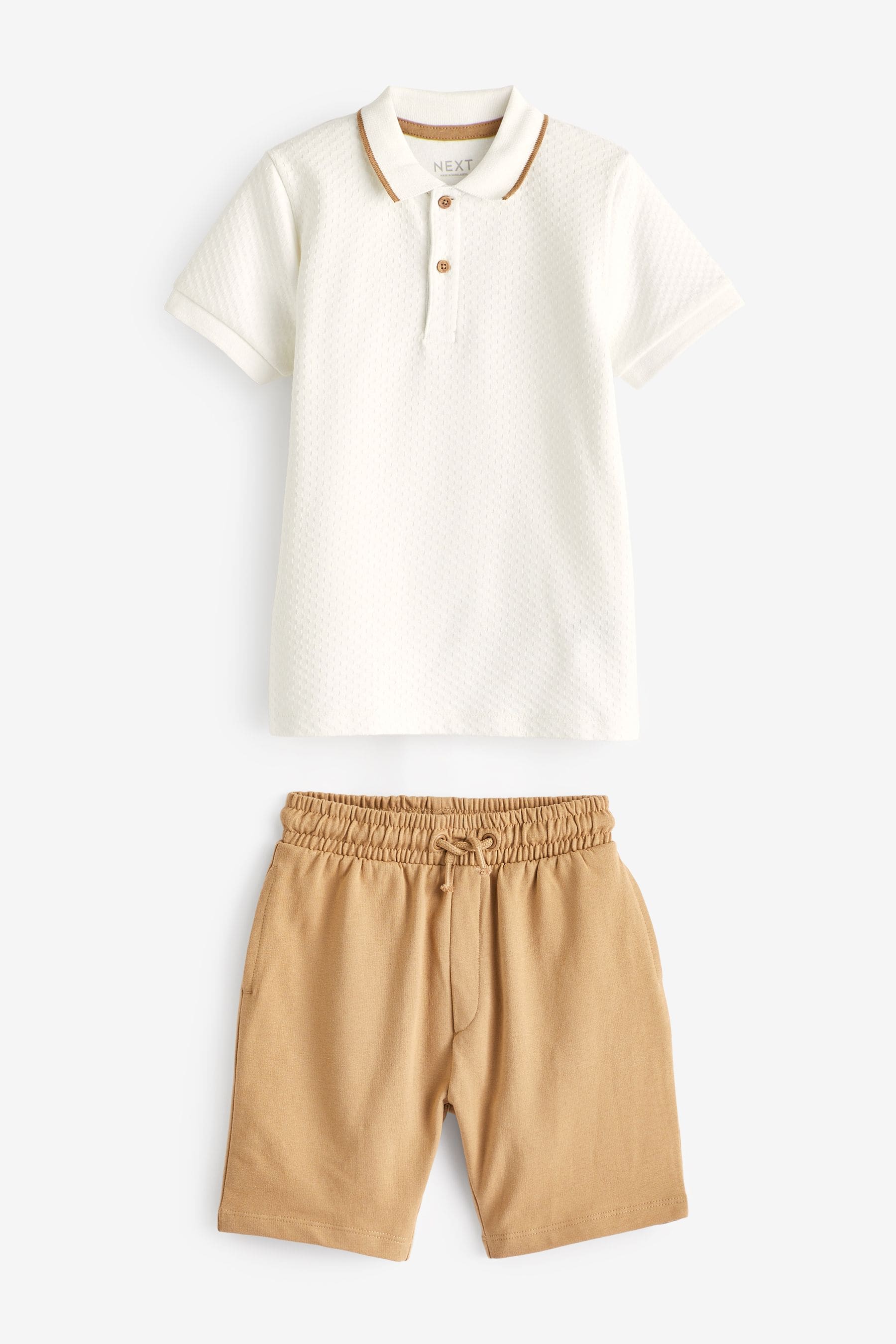 Neutral 100% Cotton Short Sleeve Polo and Shorts Set (3mths-7yrs)