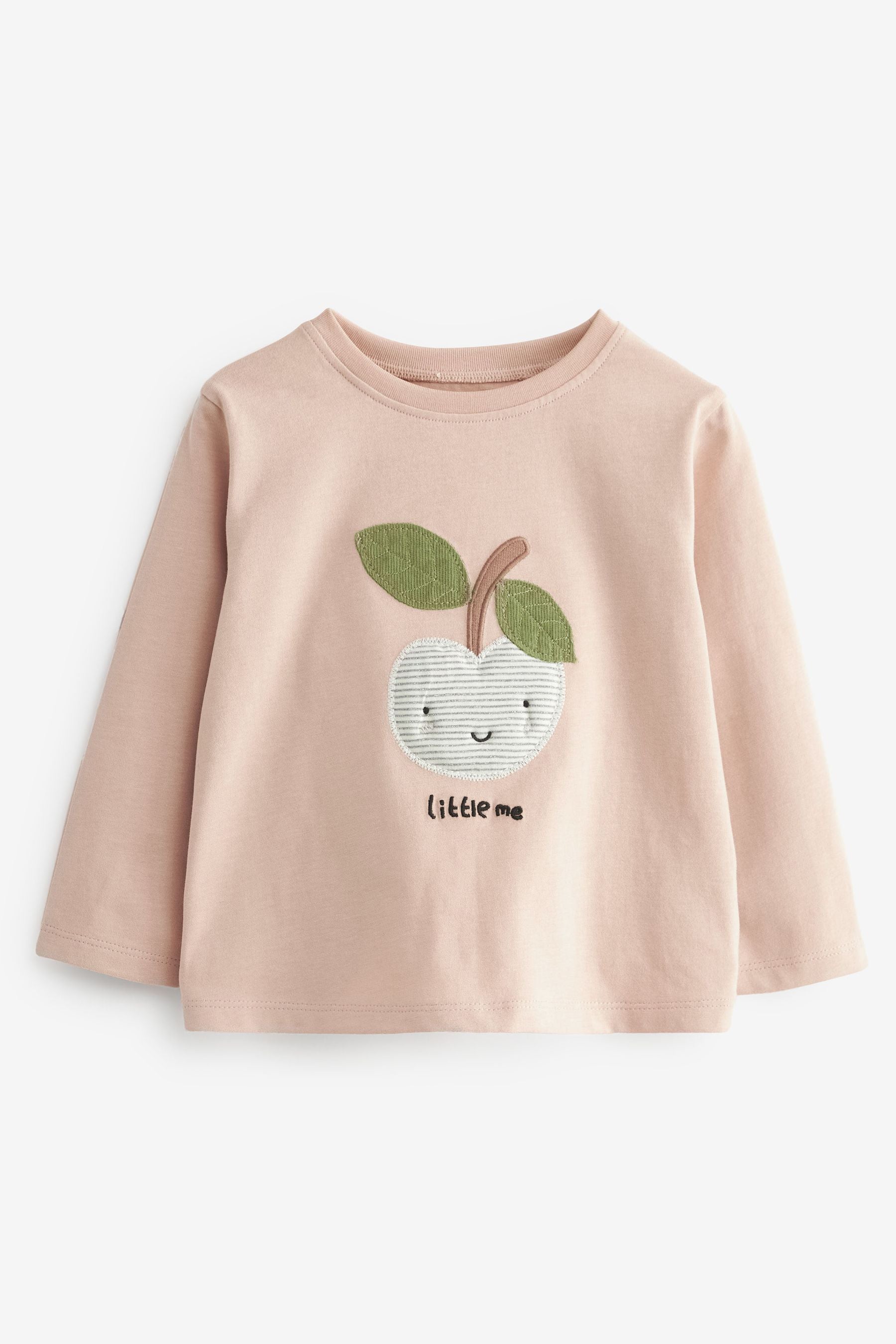 Cream Neutral Apple Character Long Sleeve Cotton T-Shirts 3 Pack (3mths-7yrs)