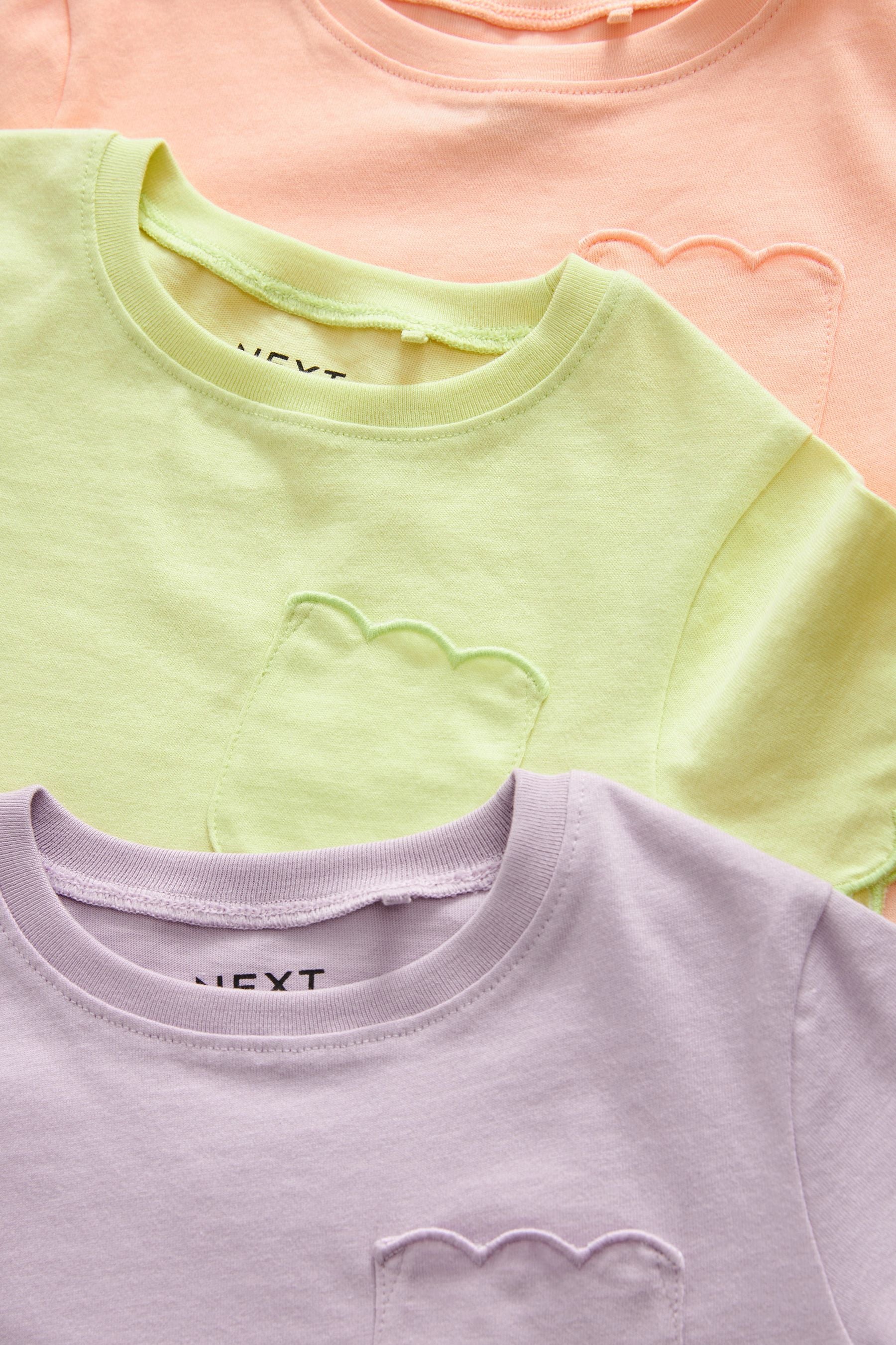 Lilac/Green/Peach 3 Pack Short Sleeve Cotton Scallop Edge T-Shirts (3mths-7yrs)