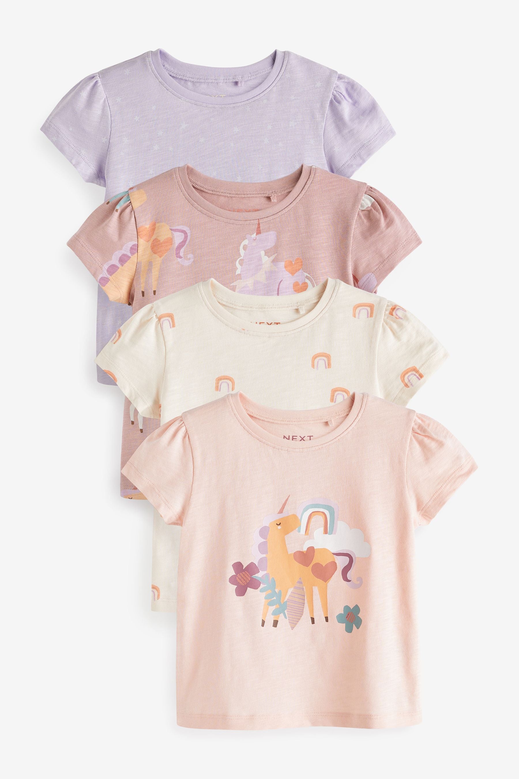 Pink Unicorn 100% Cotton Short Sleeve T-Shirts 4 Pack (3mths-7yrs)