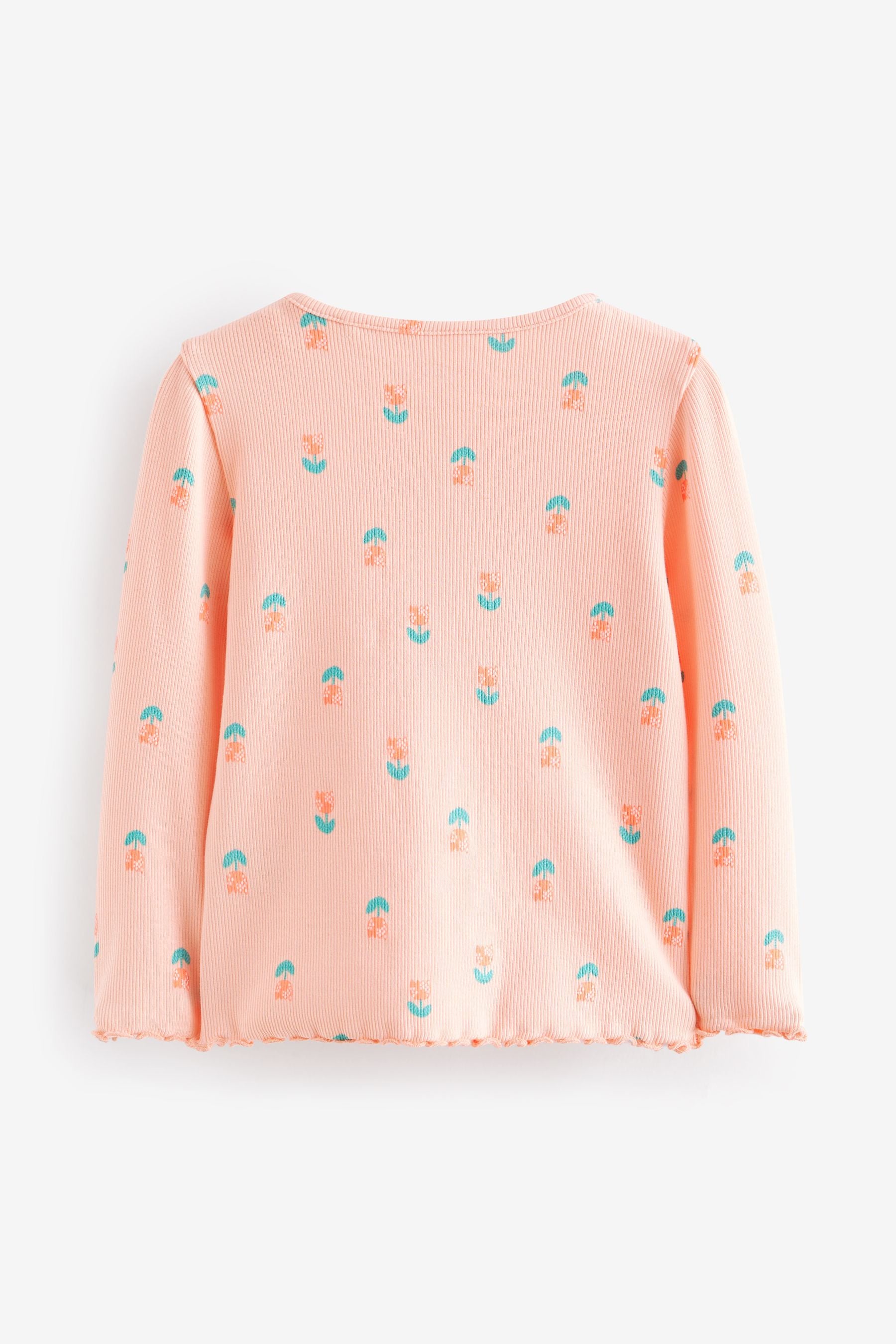 Coral Pink Flower T-Shirt Cotton-Rich Long Sleeve Rib T-Shirt (3mths-7yrs)