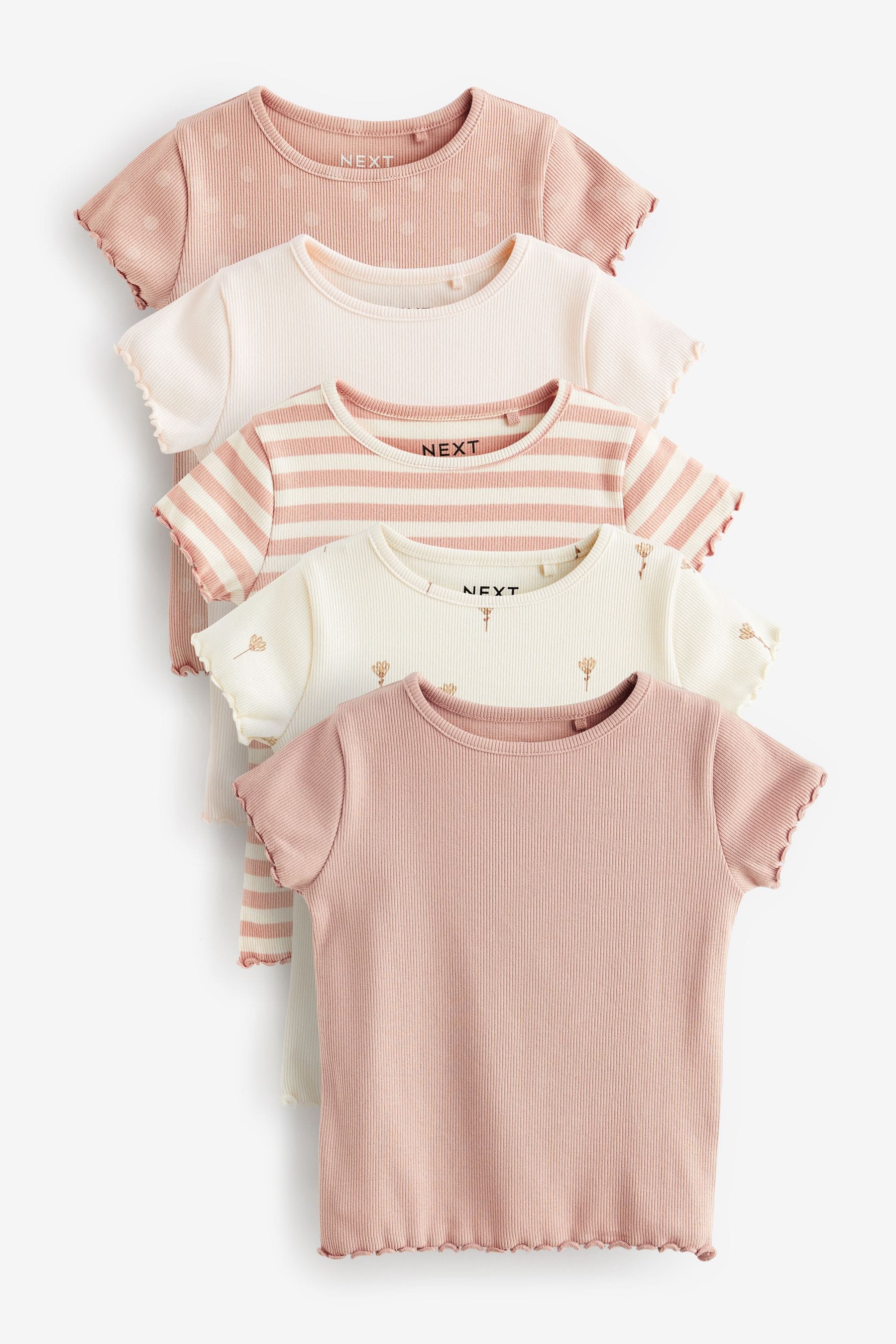 Pink Ditsy Rib Short Sleeve T-Shirts 5 Pack (3mths-7yrs)