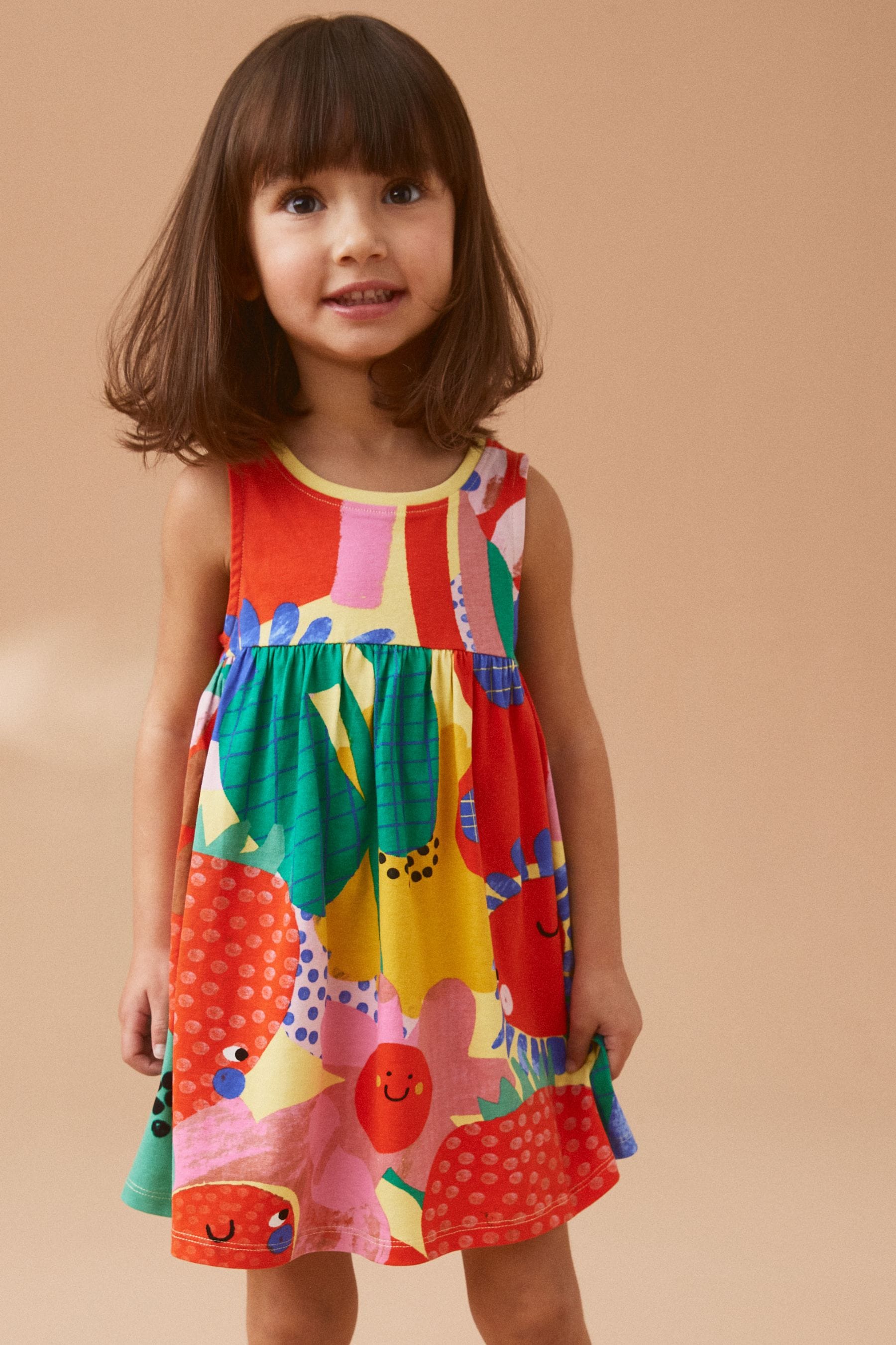 Multicoloured 100% Cotton Sleeveless Jersey Dress (3mths-7yrs)