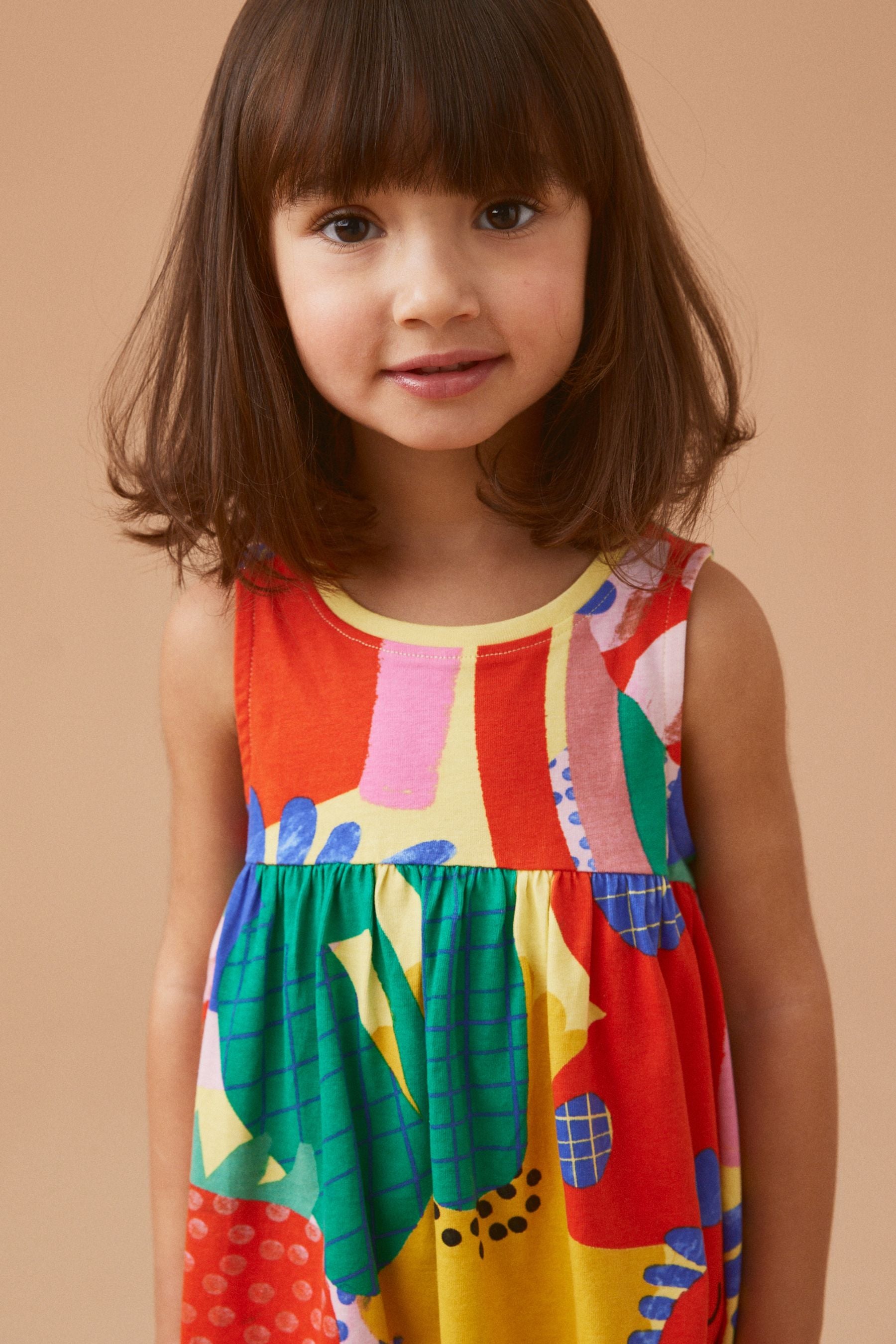 Multicoloured 100% Cotton Sleeveless Jersey Dress (3mths-7yrs)