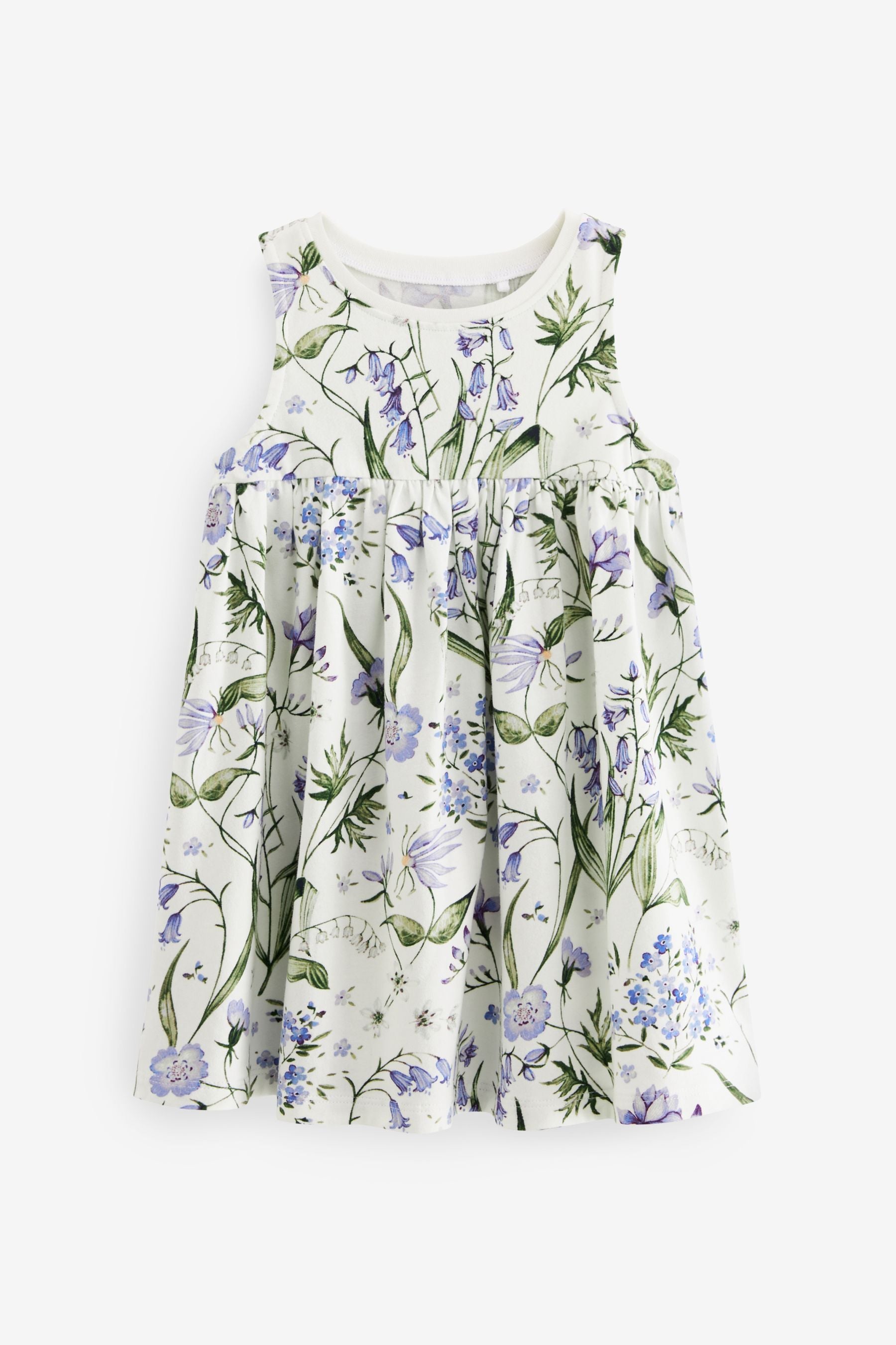 Blue Floral 100% Cotton Sleeveless Jersey Dress (3mths-7yrs)