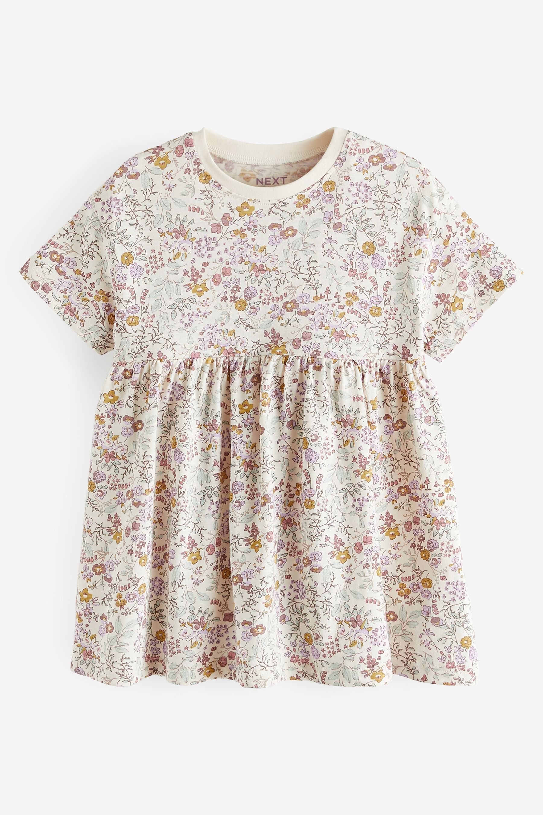 Cream Ditsy 100% Cotton Short Sleeve Jersey Dress (3mths-7yrs)