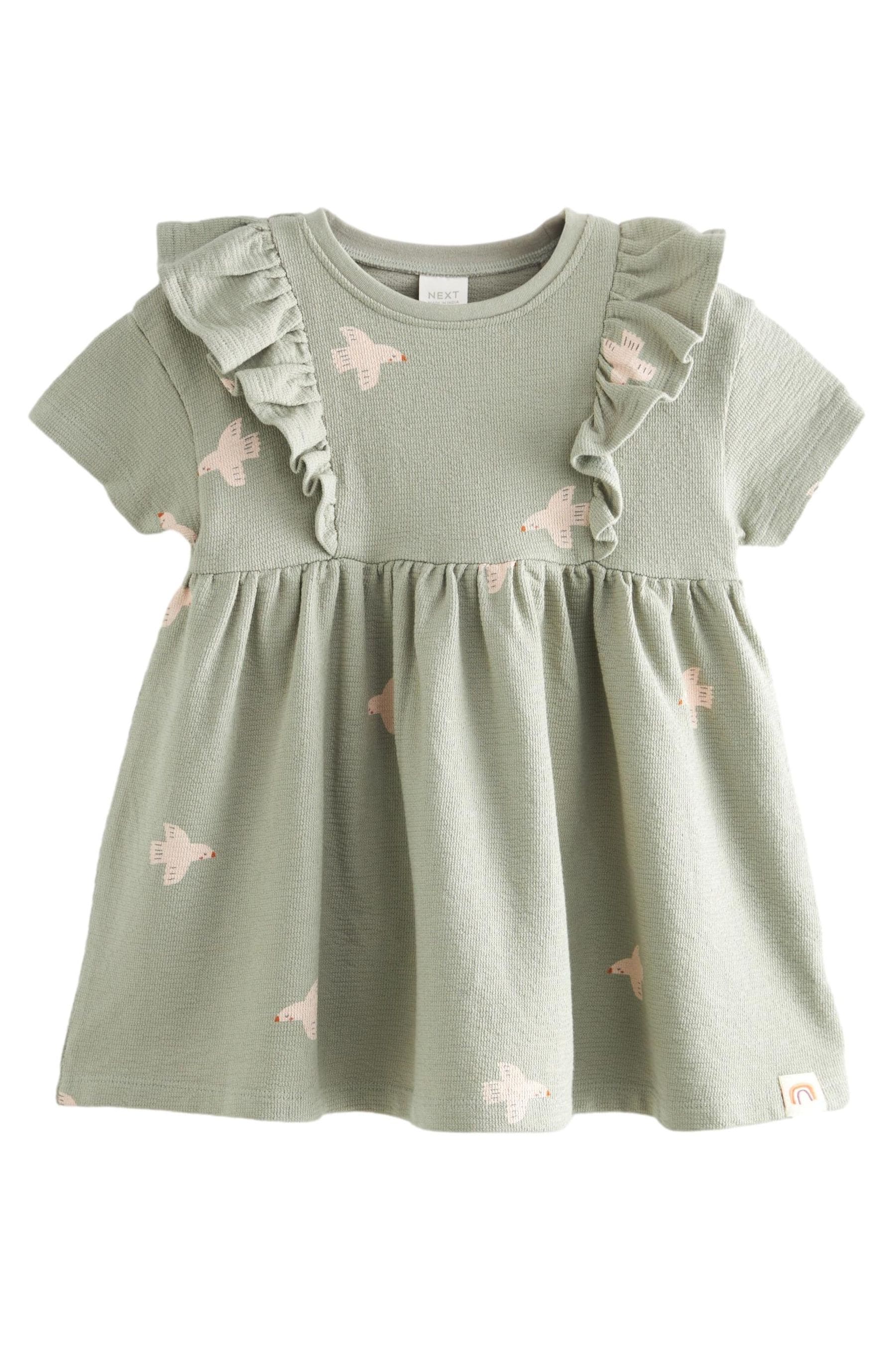 Green Short Sleeve Frill Textured Dress (3mths-7yrs)