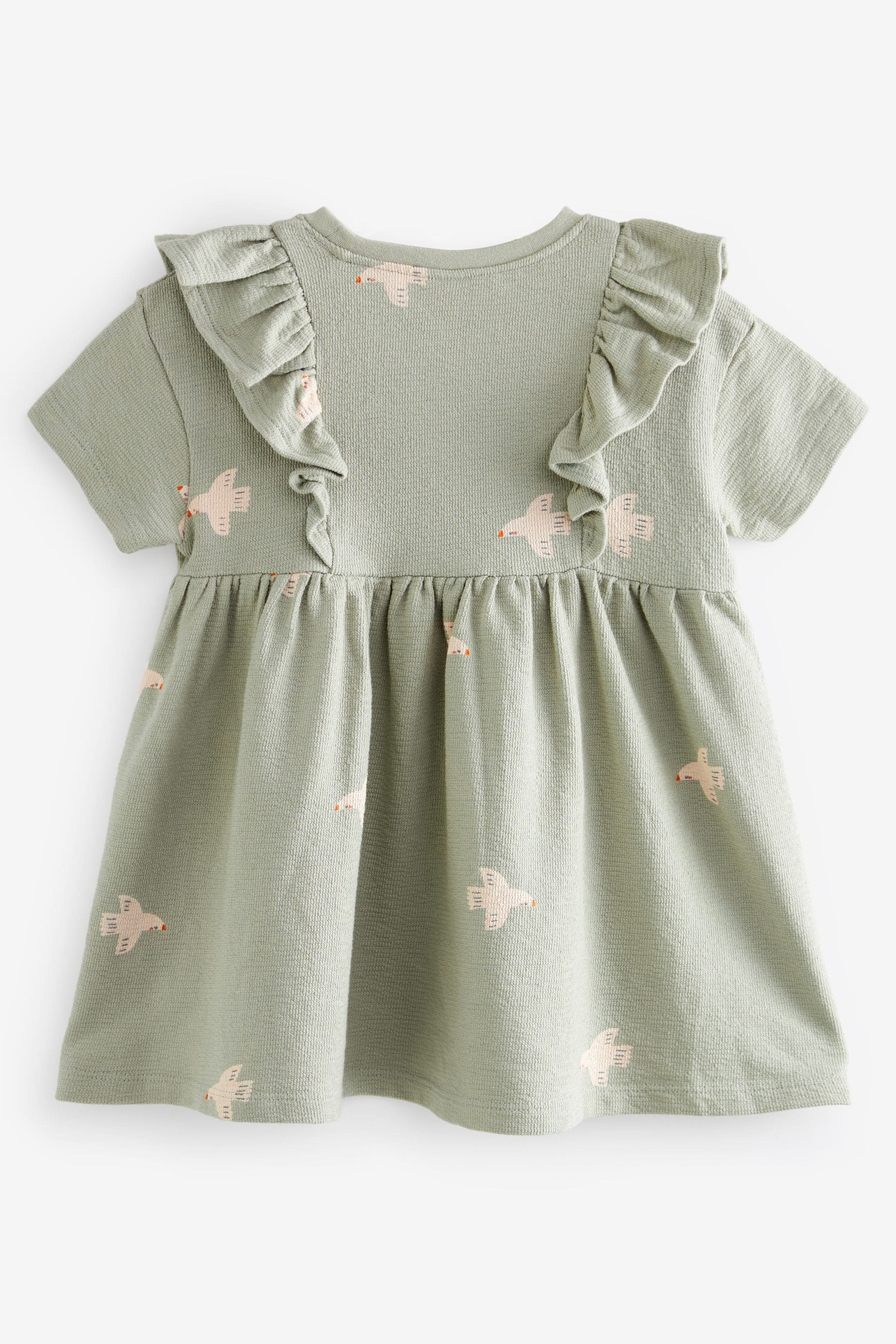 Green Short Sleeve Frill Textured Dress (3mths-7yrs)