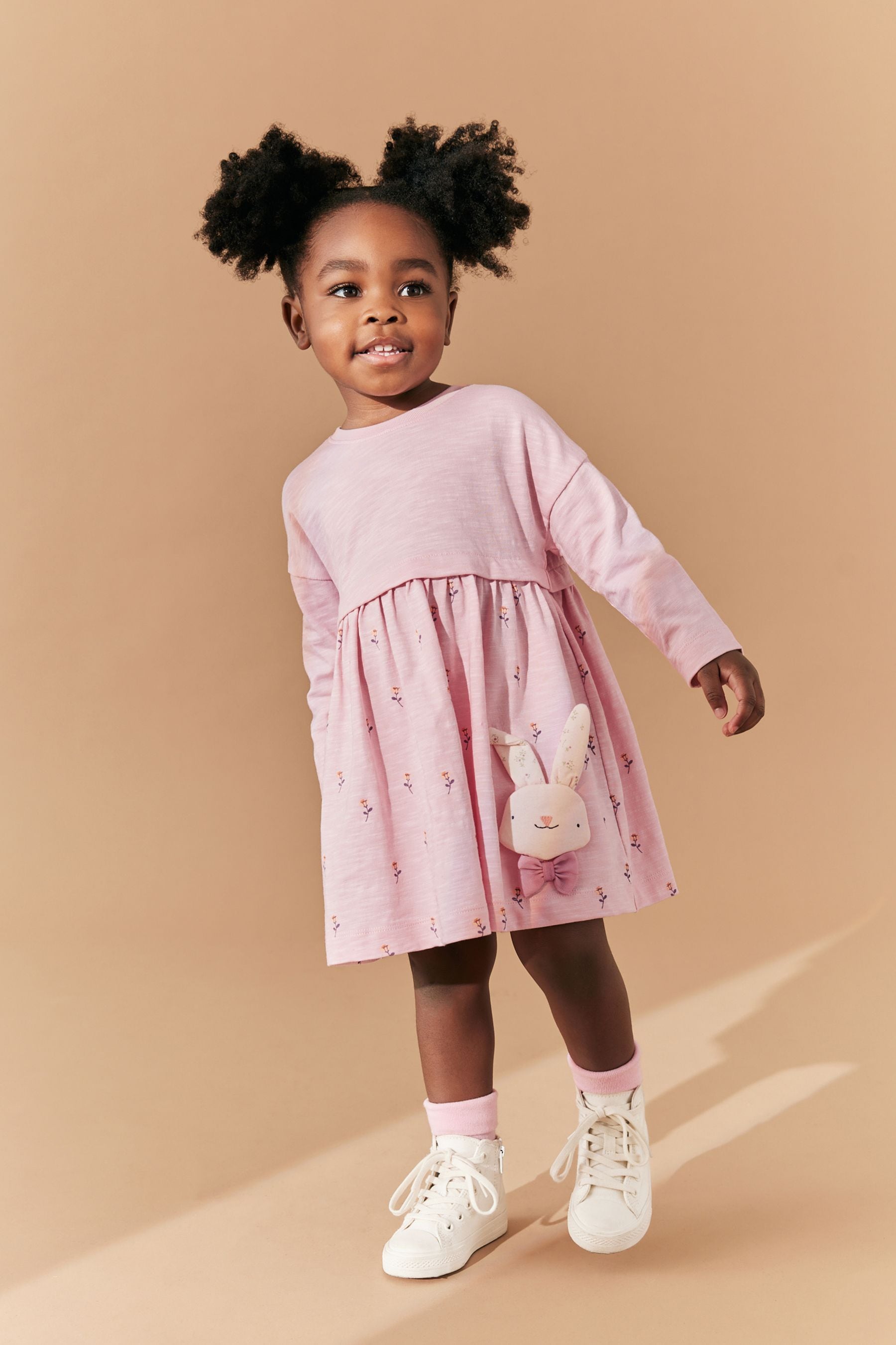 Pink Bunny Long Sleeve Jersey Dress (3mths-7yrs)