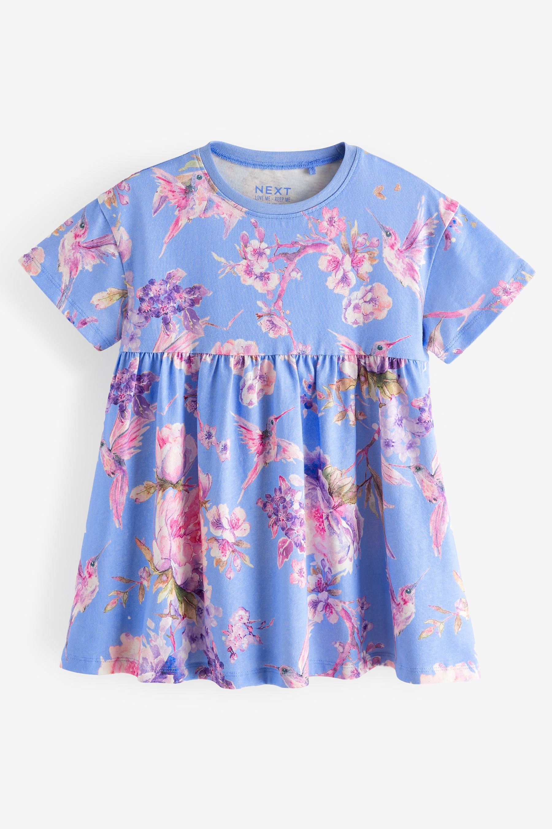 Blue Floral Short Sleeve Cotton Jersey Dress (3mths-7yrs)