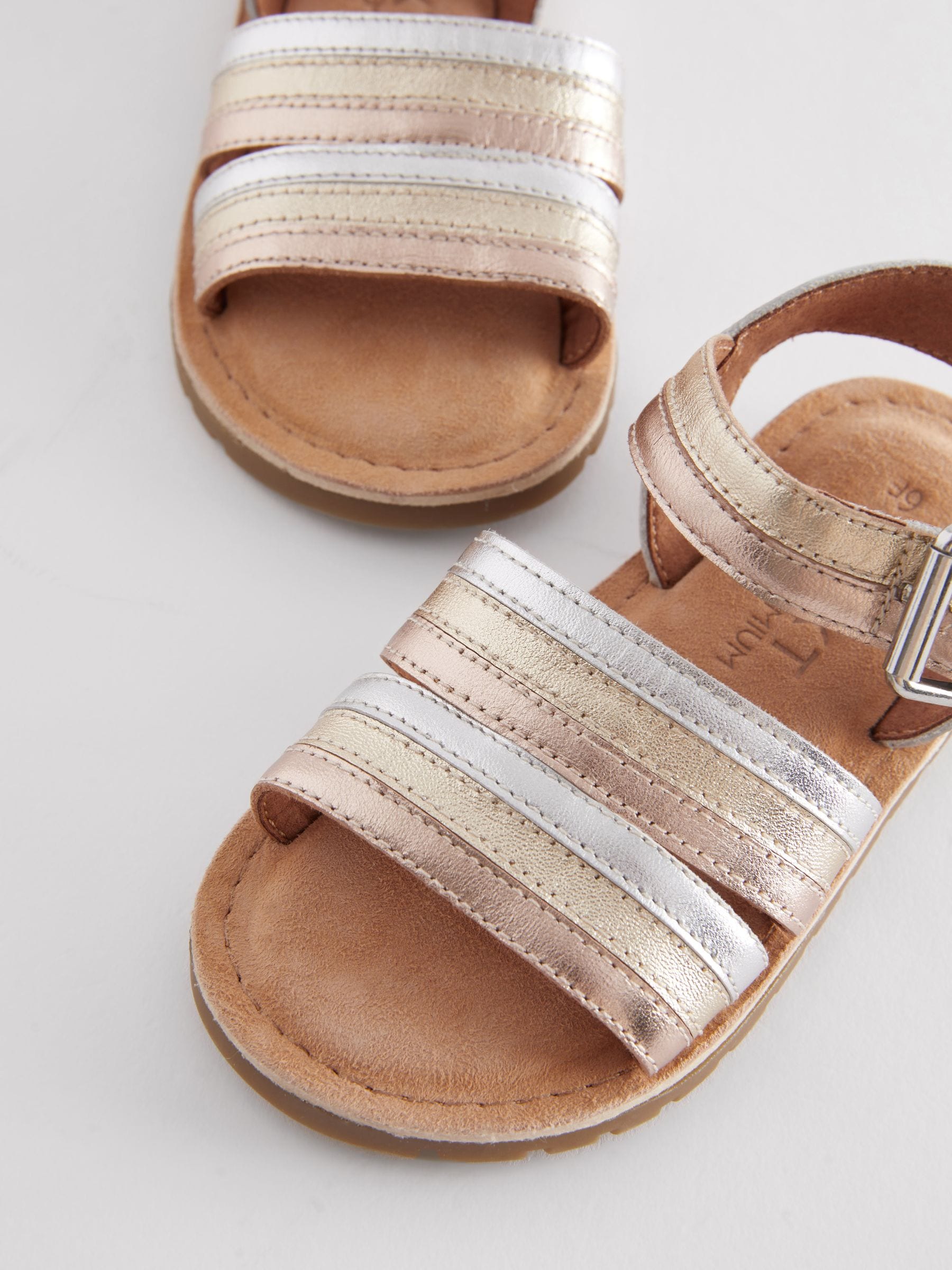 Gold Leather Stripe Sandals