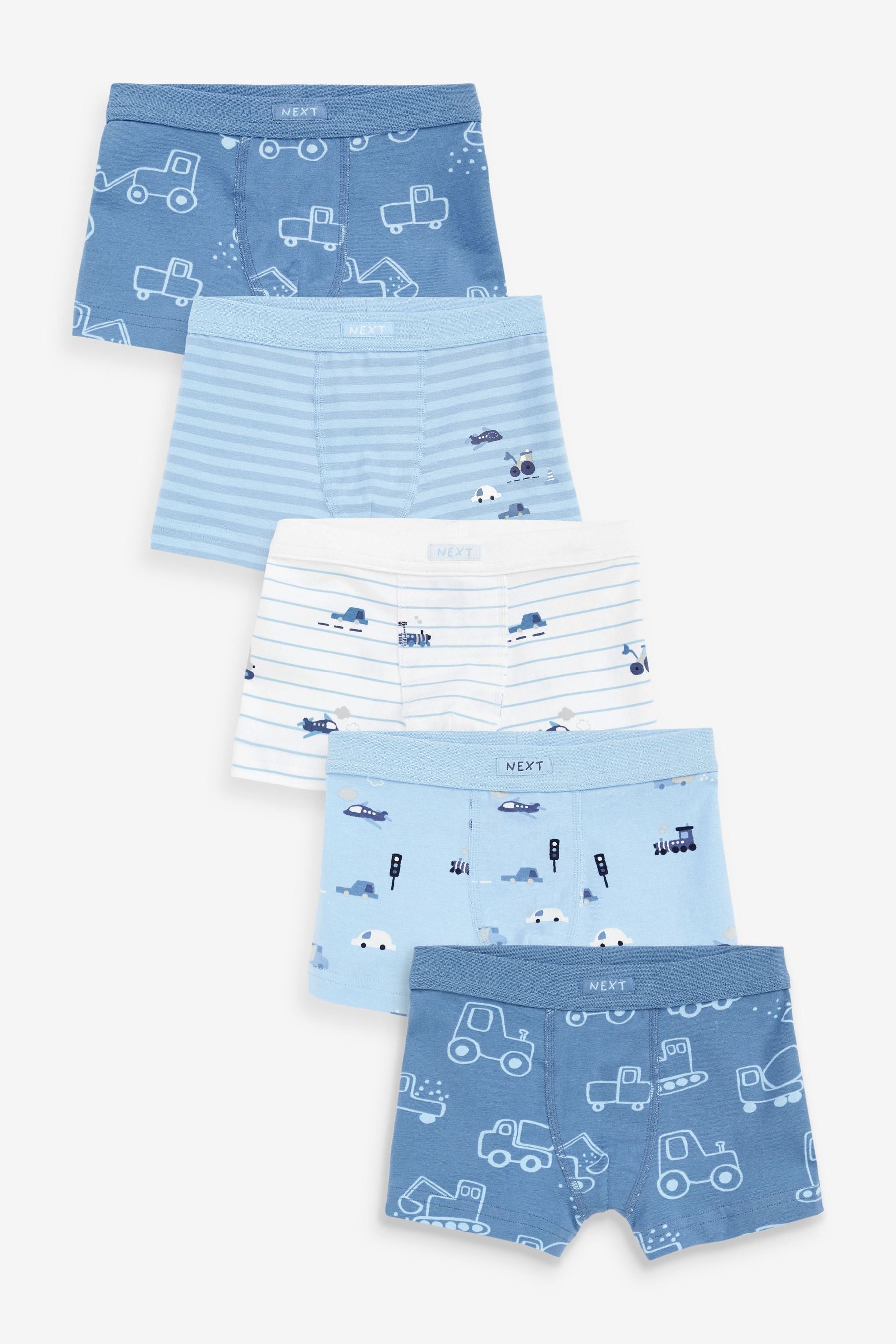 Blue Transport Soft Waistband Trunks 5 Pack (2-16yrs)