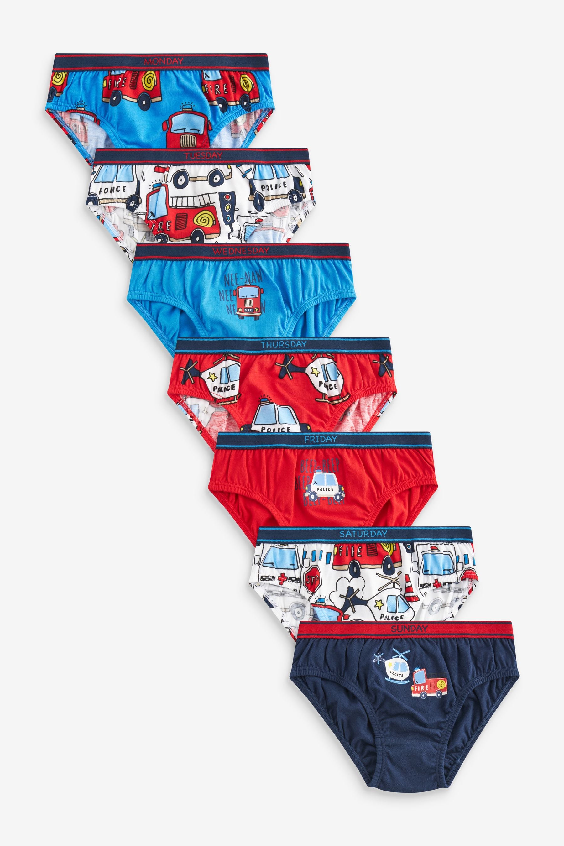 Emergency Vehicle Print Briefs 7 Pack (1.5-10yrs)