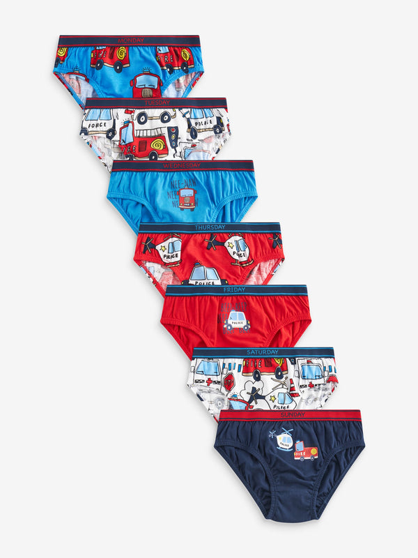 Emergency Vehicle Print 100% Cotton Briefs 7 Pack (1.5-8yrs)