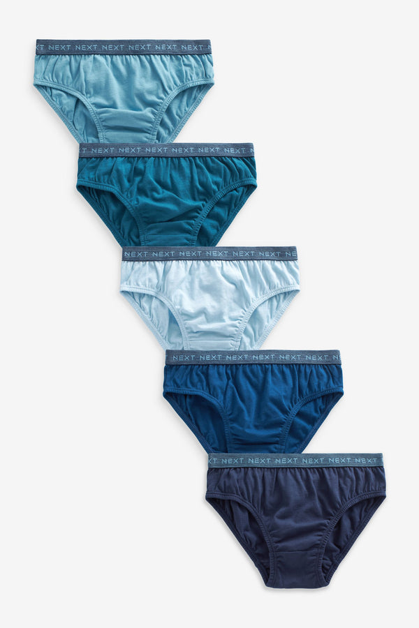 Blue Jacquard waistband 100% Cotton Briefs 5 Pack (1.5-16yrs)